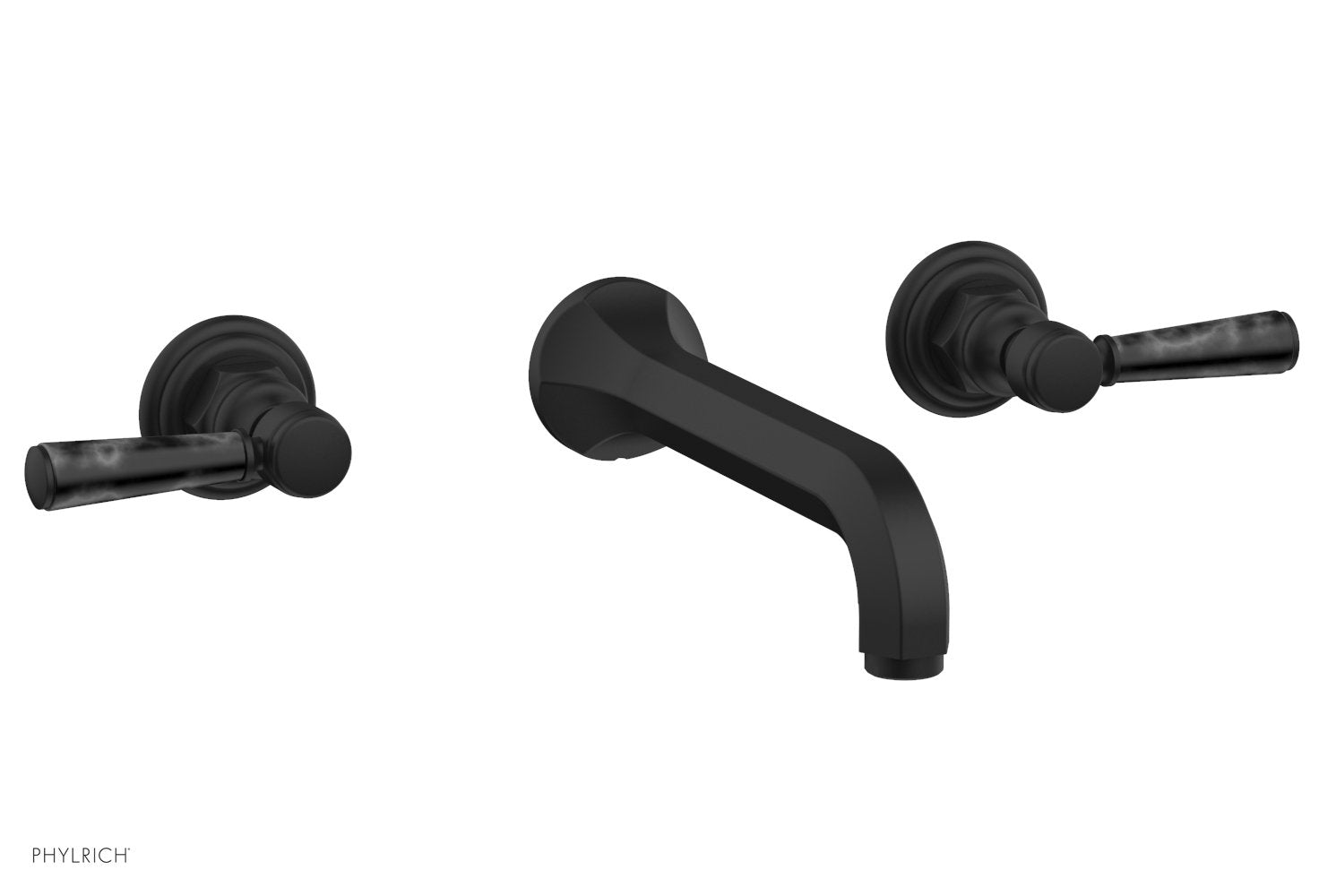 HEX TRADITIONAL Wall Lavatory Faucet Set - Black Marble Lever Handles 500 13 - Modern Bathroom Sink Faucet for Home & Commercial Use