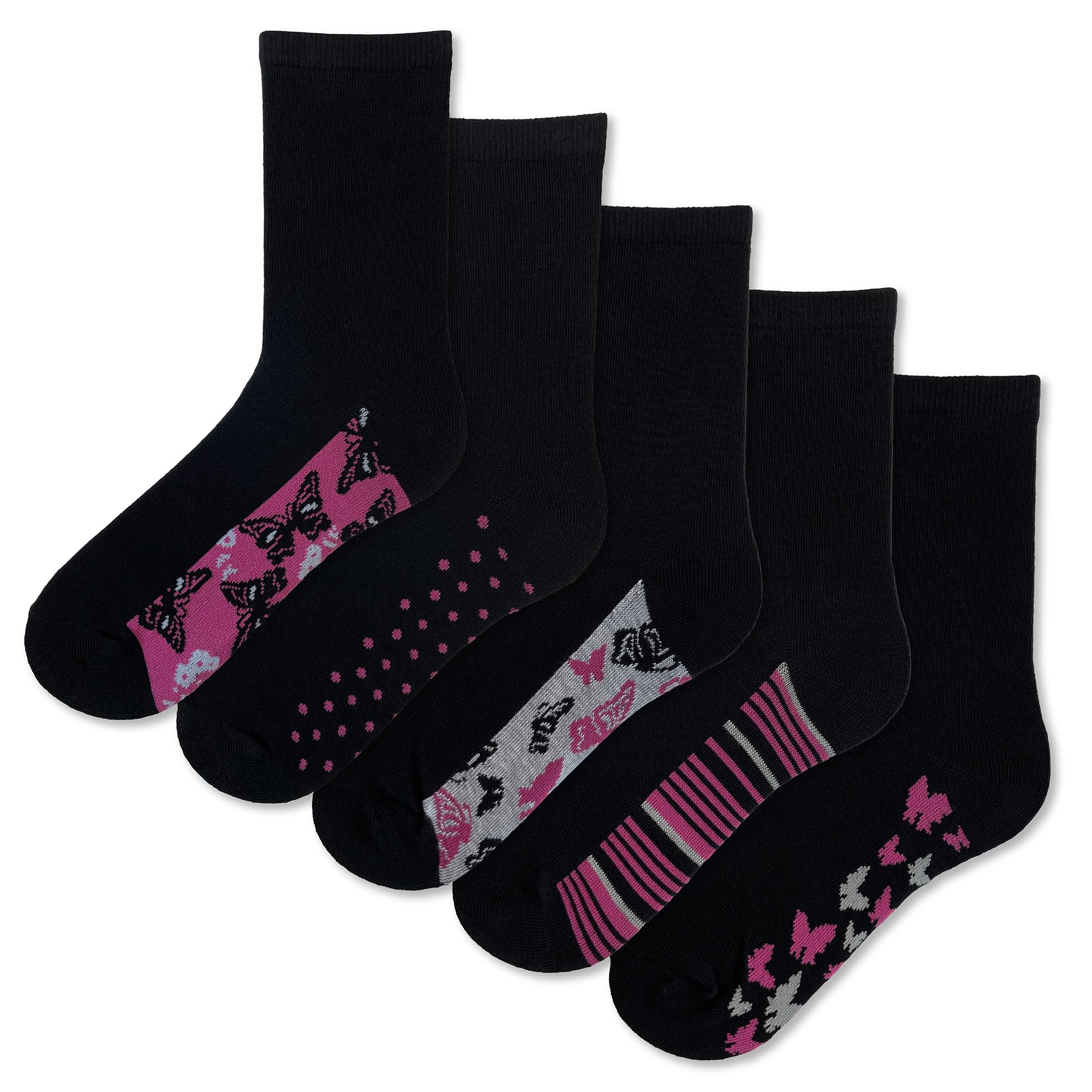 Women's Cotton Ankle Socks 5-Pack - Leopard & Butterfly Footbed Design, Soft & Warm Black Socks for Everyday Comfort | Perfect for Workouts, Office Wear & Casual Outfits