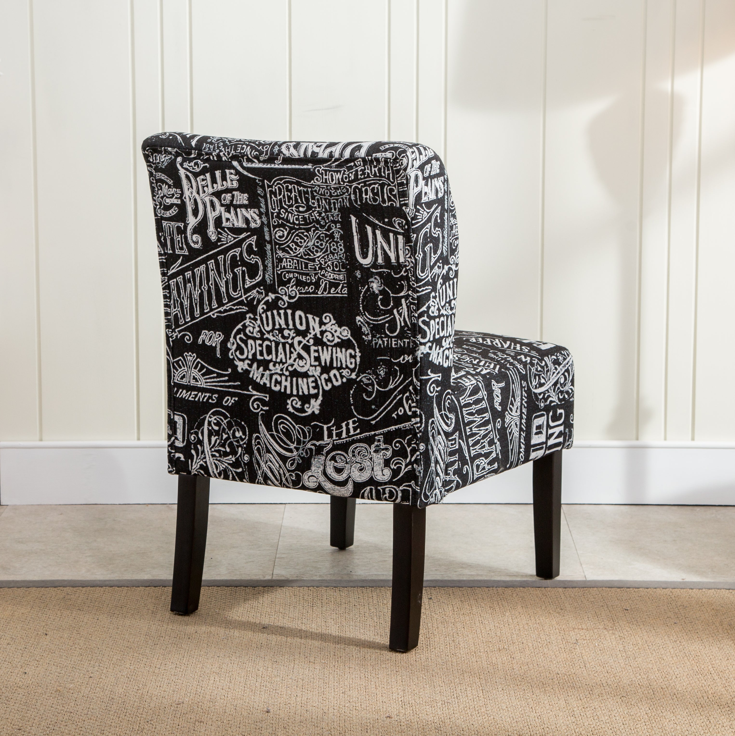 Roundhill Furniture Capa Fabric Armless Contemporary Accent Chair - Modern Chalkboard Shadow Print Design for Living Room, Bedroom & Office Decor
