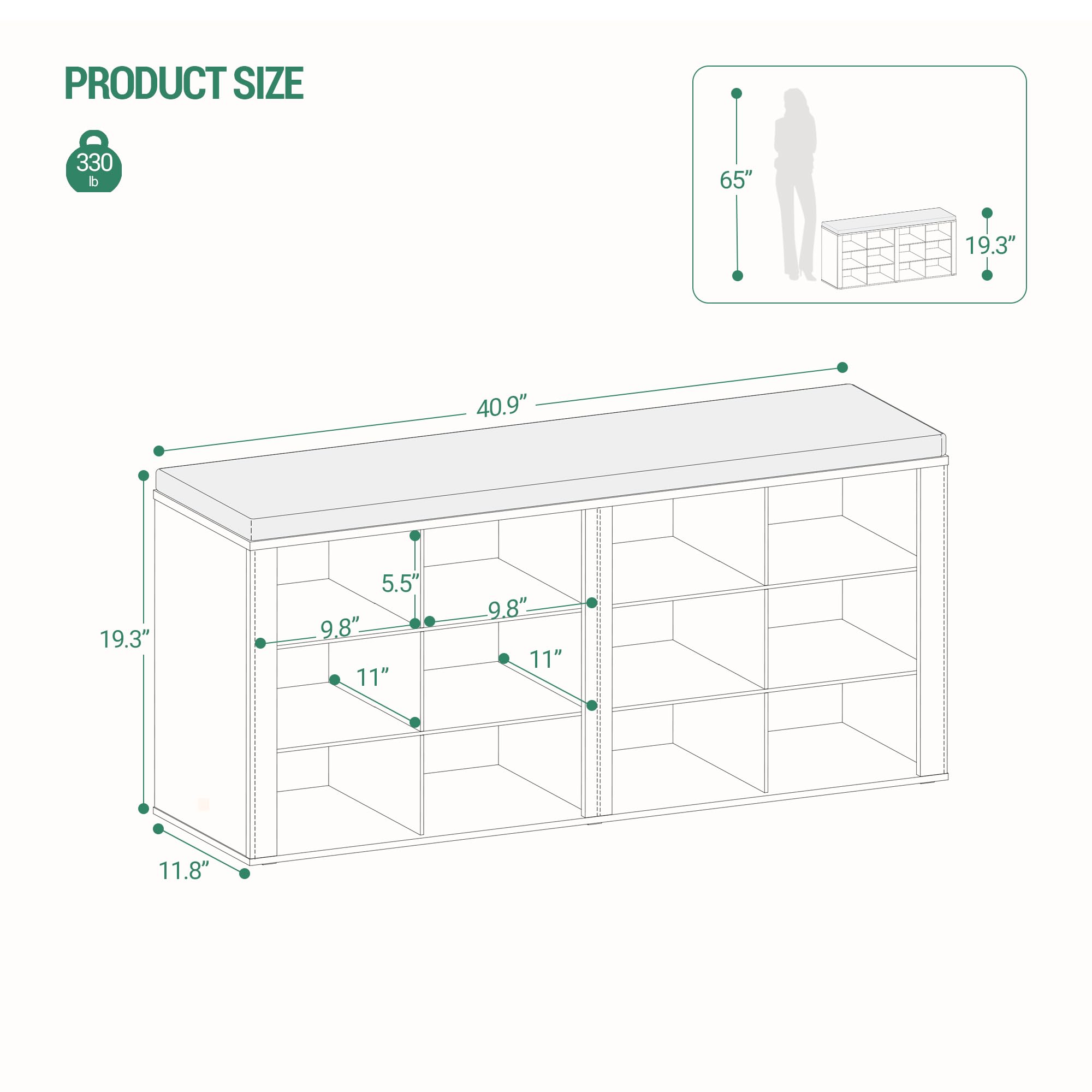 Black Shoe Bench with Cushion - 12-Cubby Entryway Storage Bench with Adjustable Shelves | Shoe Organizer Cabinet for Living Room, Bedroom & Hallway | Perfect for Small Space Organization & Entryway Decor