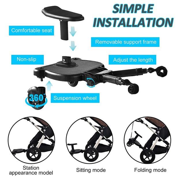 Universal Stroller Board with Seat - Comfortable Wheeled Buggy Board Attachment for Toddler Pushchairs | Fits Multiple Stroller Models | Perfect for Shopping, Travel & Outdoor Adventures
