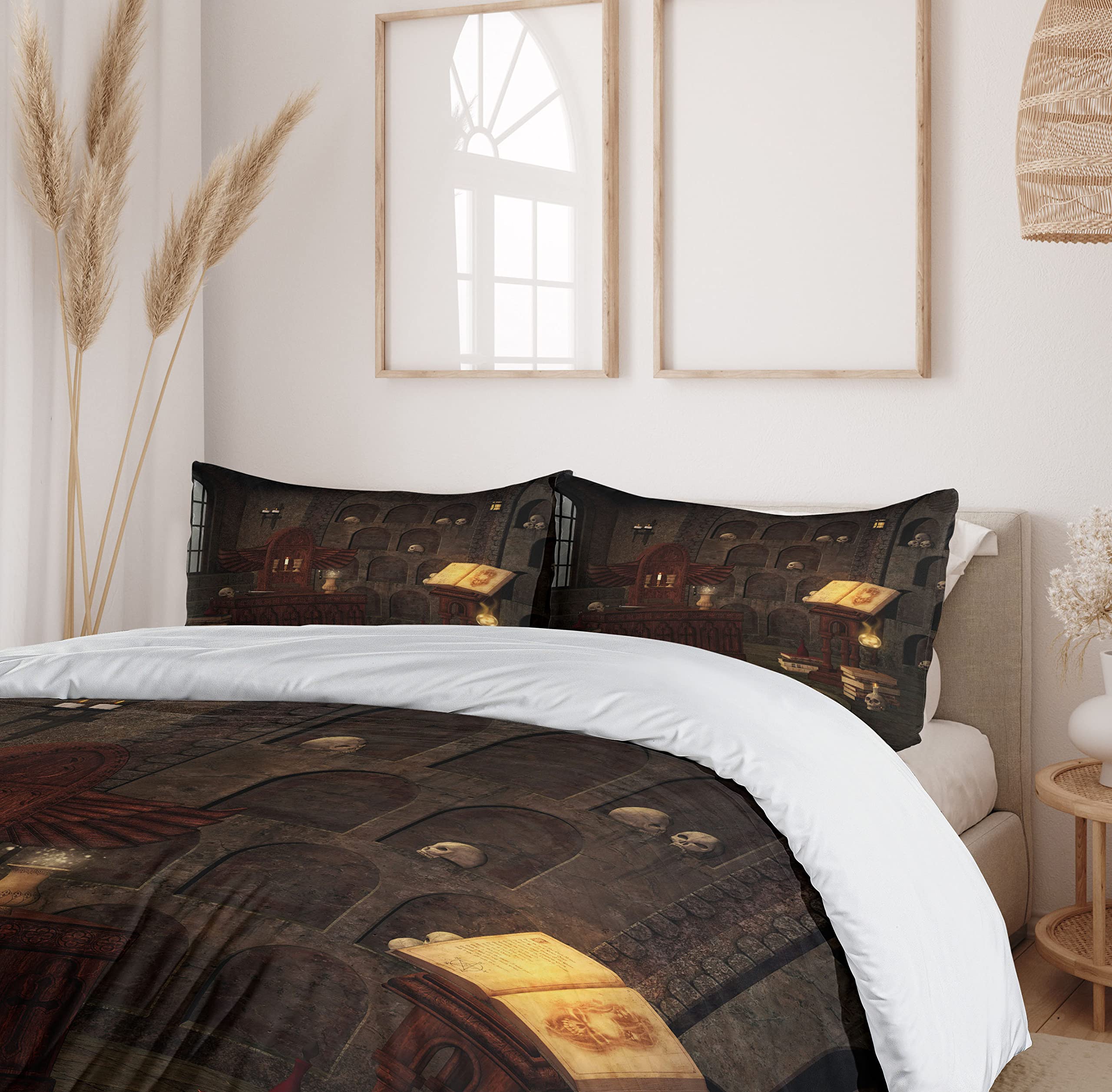 Ambesonne Gothic Duvet Cover Set - King Size 3-Piece Bedding with Skull & Sorcery Print, Brunette Brown - Perfect for Dark Themed Bedrooms, Halloween Decor & Witchy Aesthetic
