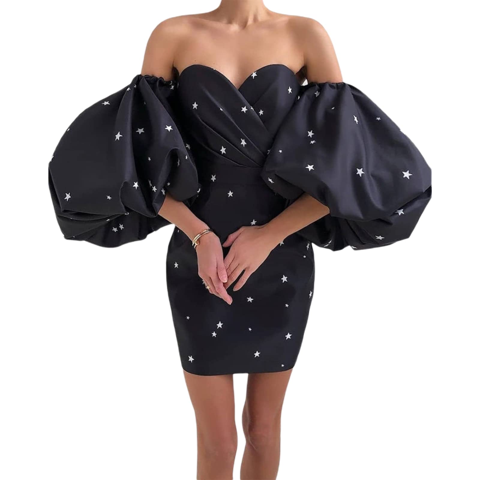 AISLUBXM Women's Floral Print Puff Sleeve Wrap Dress - Off Shoulder Ruffle A-Line Mini Swing Dress for Summer Parties, Date Nights & Beach Vacations
