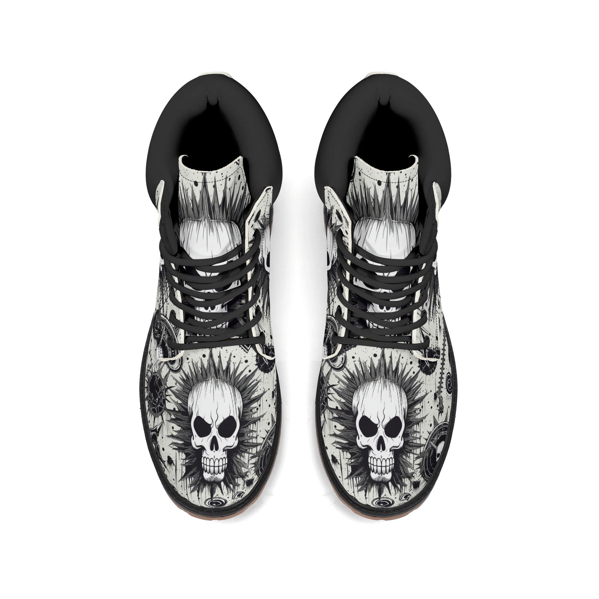 Punk Rock Skull Leather Brown Outsole All Season Boots for Men & Women - Gothic Fashion, Motorcycle Riding, Halloween Costume, Streetwear
