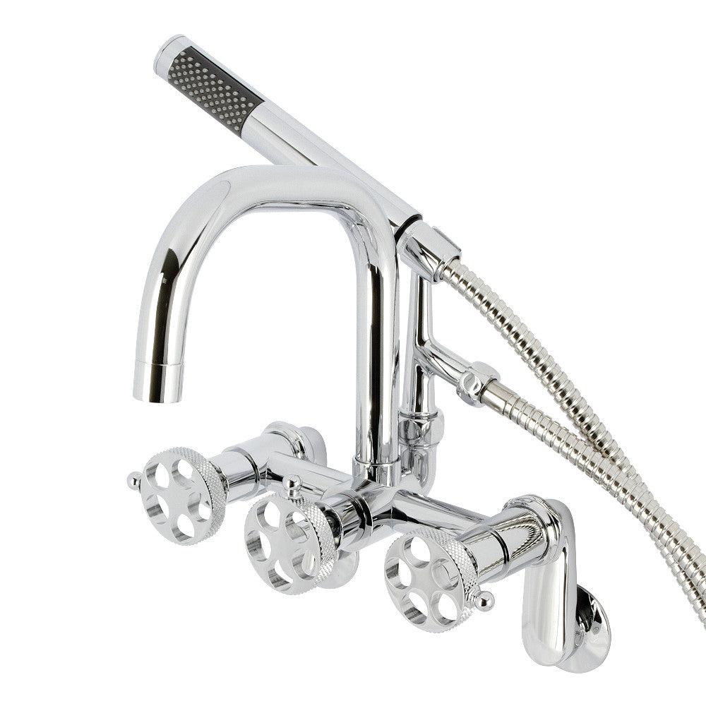 Kingston Brass AE8451RKX Webb 7 Inch Adjustable Wall Mount Clawfoot Tub Faucet with Knurled Handle & Hand Shower - Vintage Style Bathroom Fixture for Freestanding Tubs - Perfect for Spa, Master Bath & Luxury Home Renovations