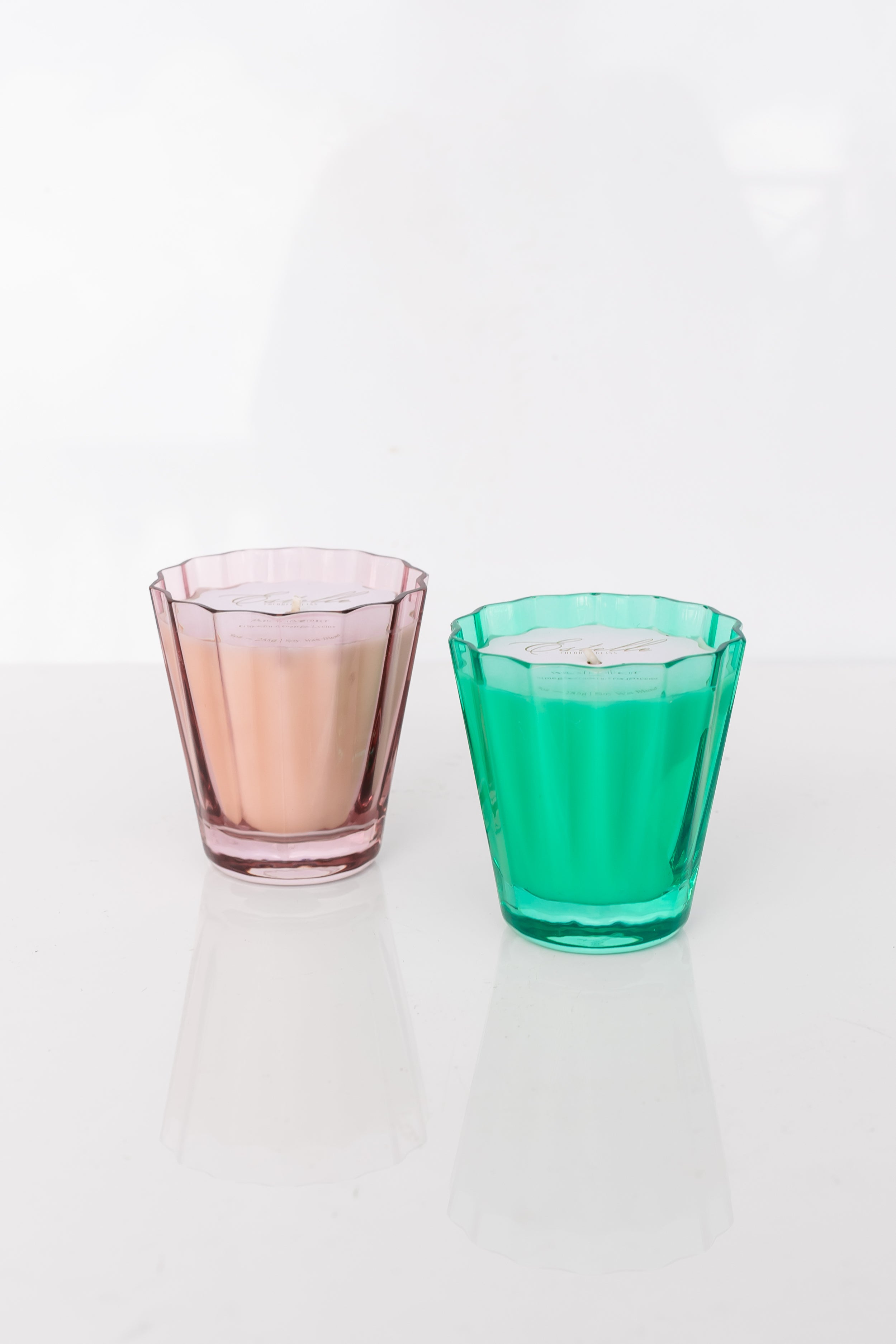 Estelle Colored Sunday Low Ball Candles Set of 2 (Rose + Kelly Green) - Elegant Home Decor for Weddings, Parties & Relaxing Baths