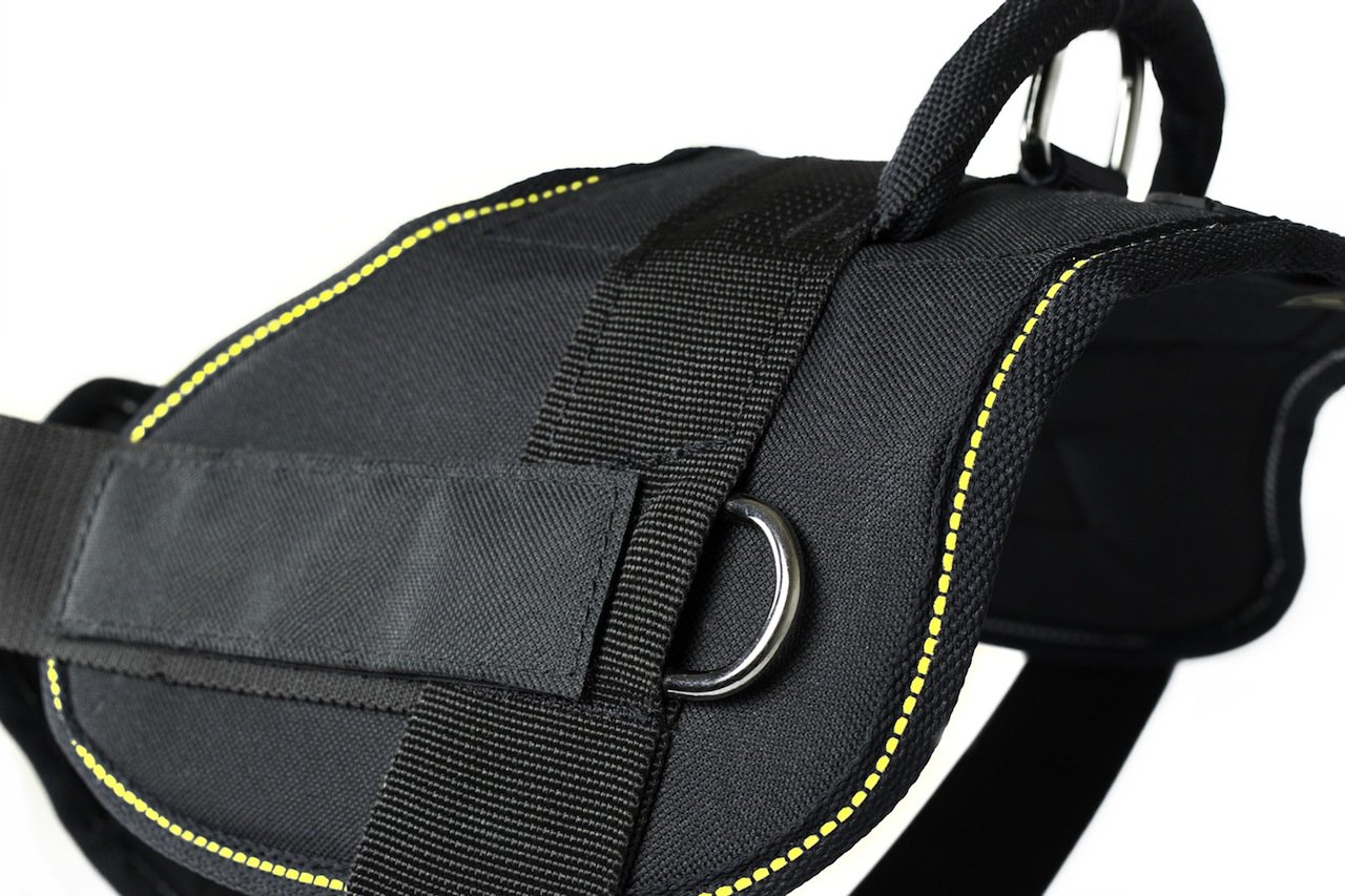 DT Fun Deaf Dog Harness with Padded Chest - Adjustable 22-27 Inch Girth, Small Black/Yellow - Perfect for Hearing Impaired Pets, Training & Outdoor Adventures