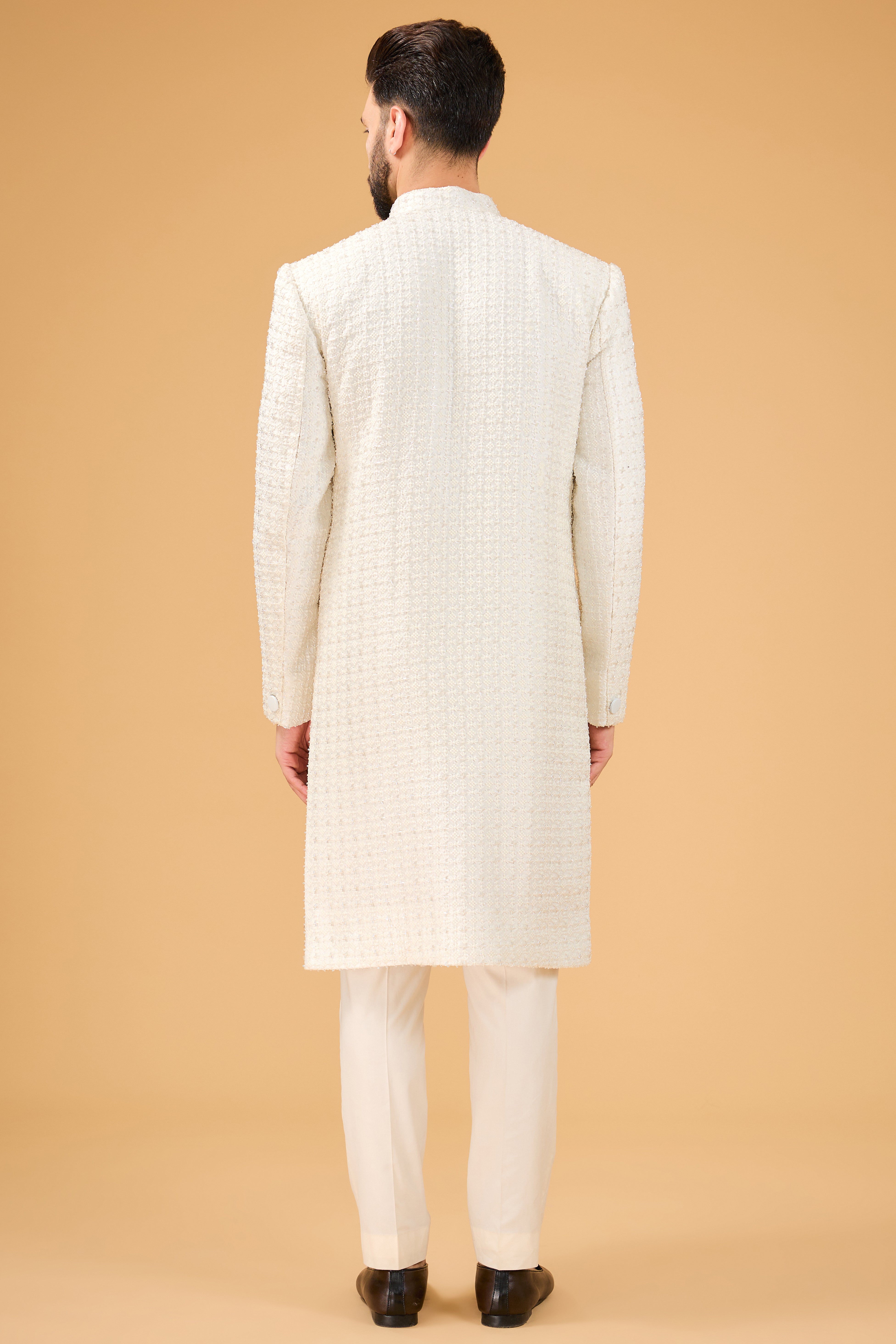 Exquisite Ivory Sherwani with Dana Work Embroidery | Traditional Indian Wedding Outfit for Groom | Perfect for Weddings, Festivals & Special Occasions