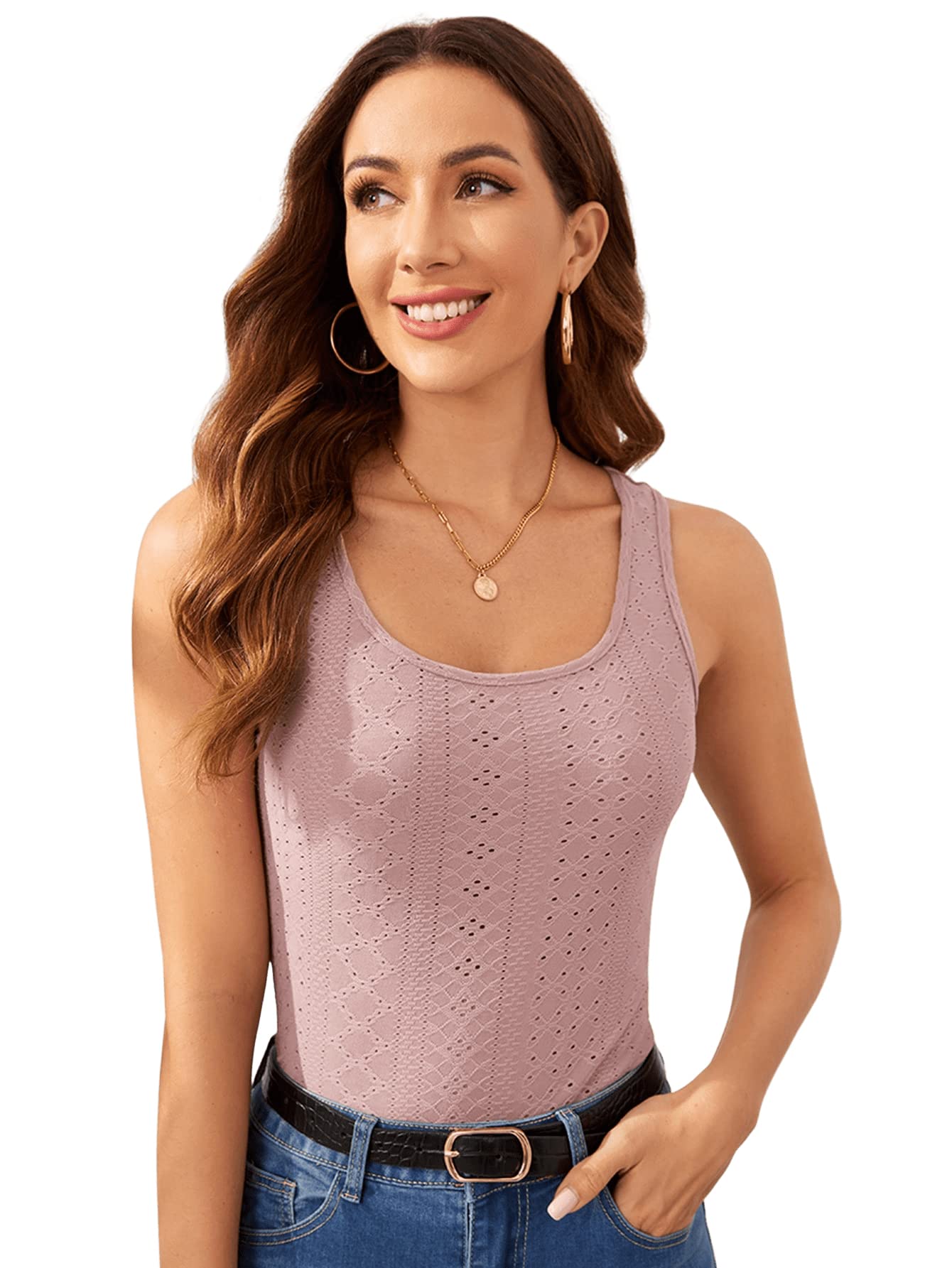 SweatyRocks Women's Summer Sleeveless Crochet Tank Top with Cut Out Eyelet Design - Boho Beachwear, Casual Outfit for Vacation & Music Festivals