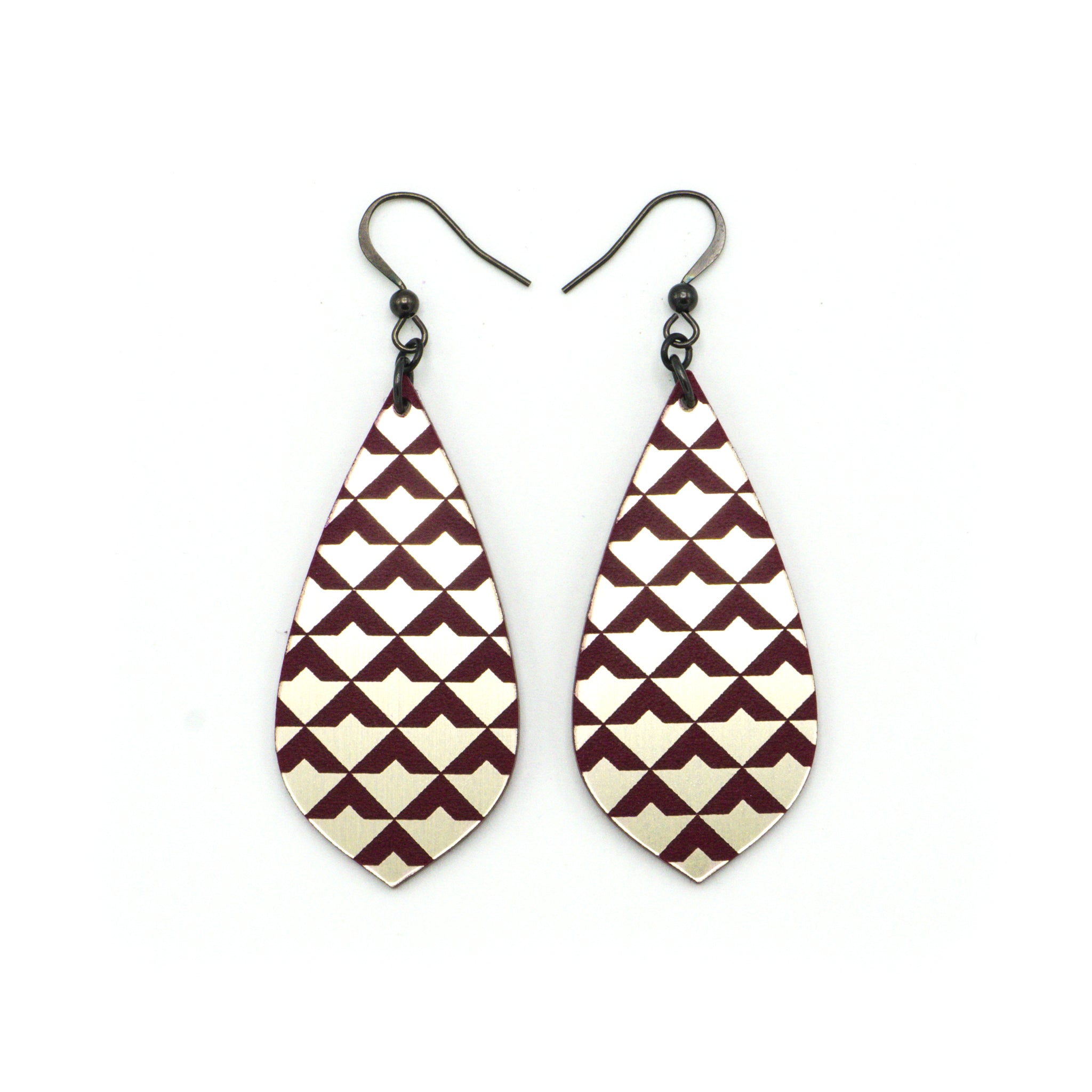 Gem Point [36] Acrylic Earrings in Brushed Nickel & Burgundy - Stylish & Lightweight for Everyday Wear, Parties & Special Occasions