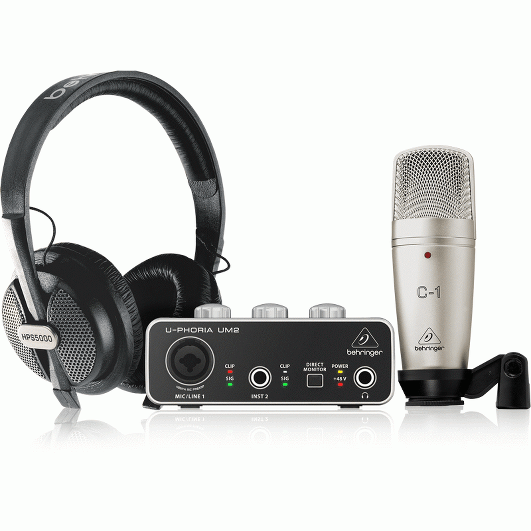 Behringer U-Phoria USB Audio Interface & Studio Recording Bundle - Professional Home Studio Setup for Podcasting, Music Production & Live Streaming