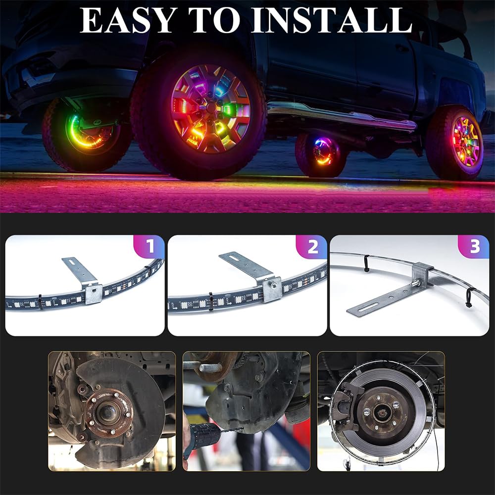 17 Inch LED Wheel Rim Lights for Trucks & Cars - Double Rows Illuminated Tire Ring Kit (Fits 21-28
