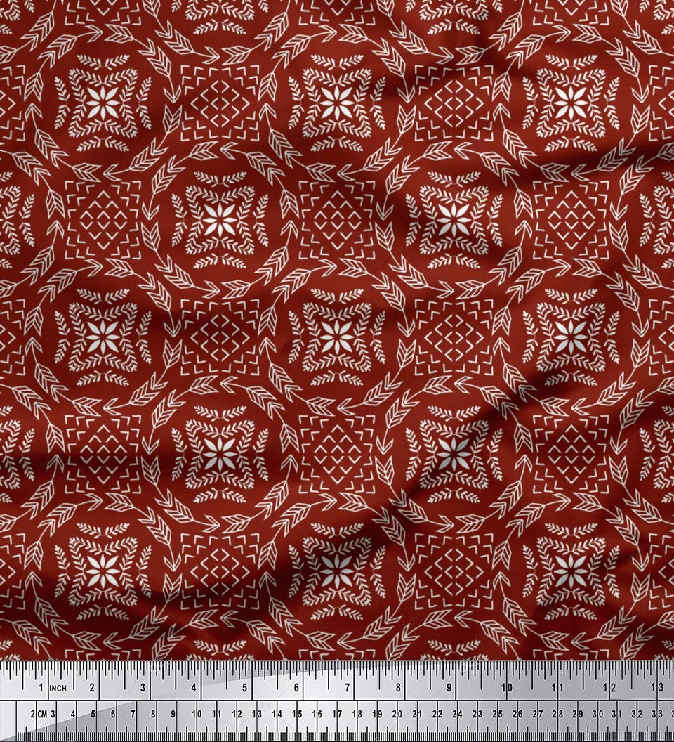 Soimoi Moss Georgette Red Fabric - 42