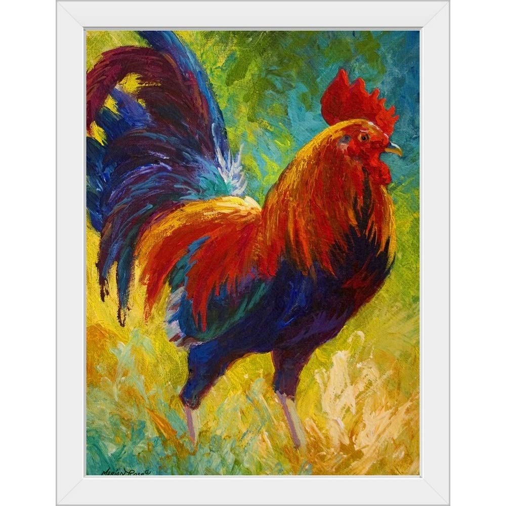 Hot Shot Rooster White Framed Art Print - Vintage Rooster Wall Decor for Kitchen, Farmhouse & Country Style Home - Perfect for Dining Room, Living Room & Bedroom Wall Art