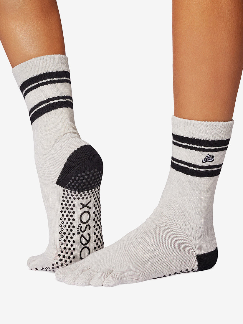 ToeSox Full Toe Crew Grip Socks - Non-Slip Yoga & Pilates Socks for Women - Perfect for Barre, Dance, and Workout - Love Letter Design