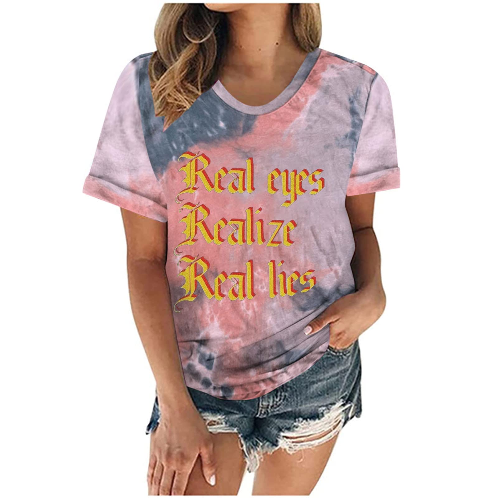 Tie Dye Crewneck T-Shirt for Women - Short Sleeve Summer Casual Top, Loose Fit Comfortable Tee | Perfect for Beach Outings, Music Festivals & Everyday Wear
