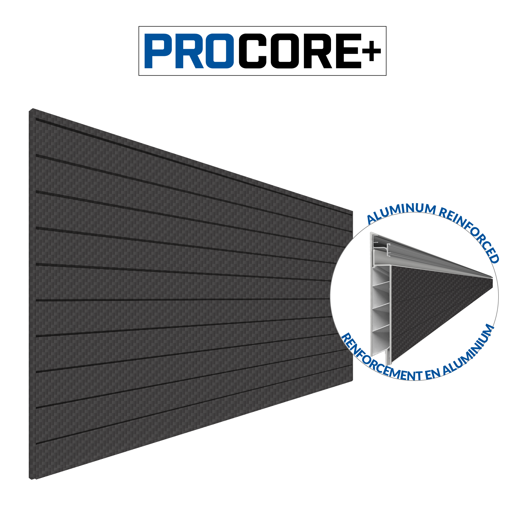 4 x 8 ft. PROCORE+ Black Carbon Fiber PVC Slatwall Panel - Durable Retail Display Shelving for Stores, Garages & Home Organization