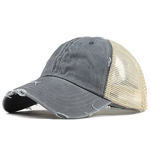 Women's Vintage Cotton Mesh Baseball Cap with Ponytail Hole - Breathable Summer Sun Hat for Sports & Outdoor Activities - Perfect for Running, Hiking, and Casual Wear