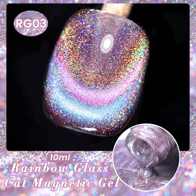 Iridescent Rainbow Glass Cat Magnetic Gel Polish 10ml - Long Lasting Nail Art Polish for Manicure & Pedicure - Perfect for Parties, Weddings, and Special Occasions