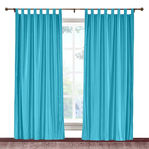 Cololeaf Blackout Vintage Faux Dupioni Silk Curtains - Anti-Bacterial Luxury Room Darkening Tab Top Window Panels for Living Room & Bedroom, Lake Blue 100W x 84L Inches (1 Panel) - Perfect for Home Theater, Nursery & Light-Sensitive Sleepers