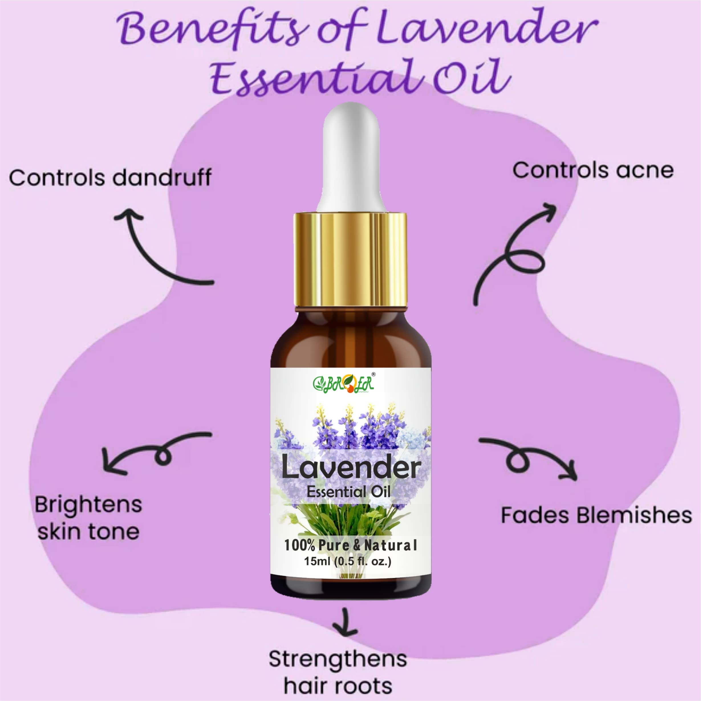 BROER 100% Pure Lavender & Ylang Ylang Essential Oil Set - 15ml Each, Undiluted Natural Aromatherapy Oils for Skin Care, Hair Growth & Relaxation - Perfect for Diffusers, Massage & DIY Beauty Products (2 Pack, 30ml Total)