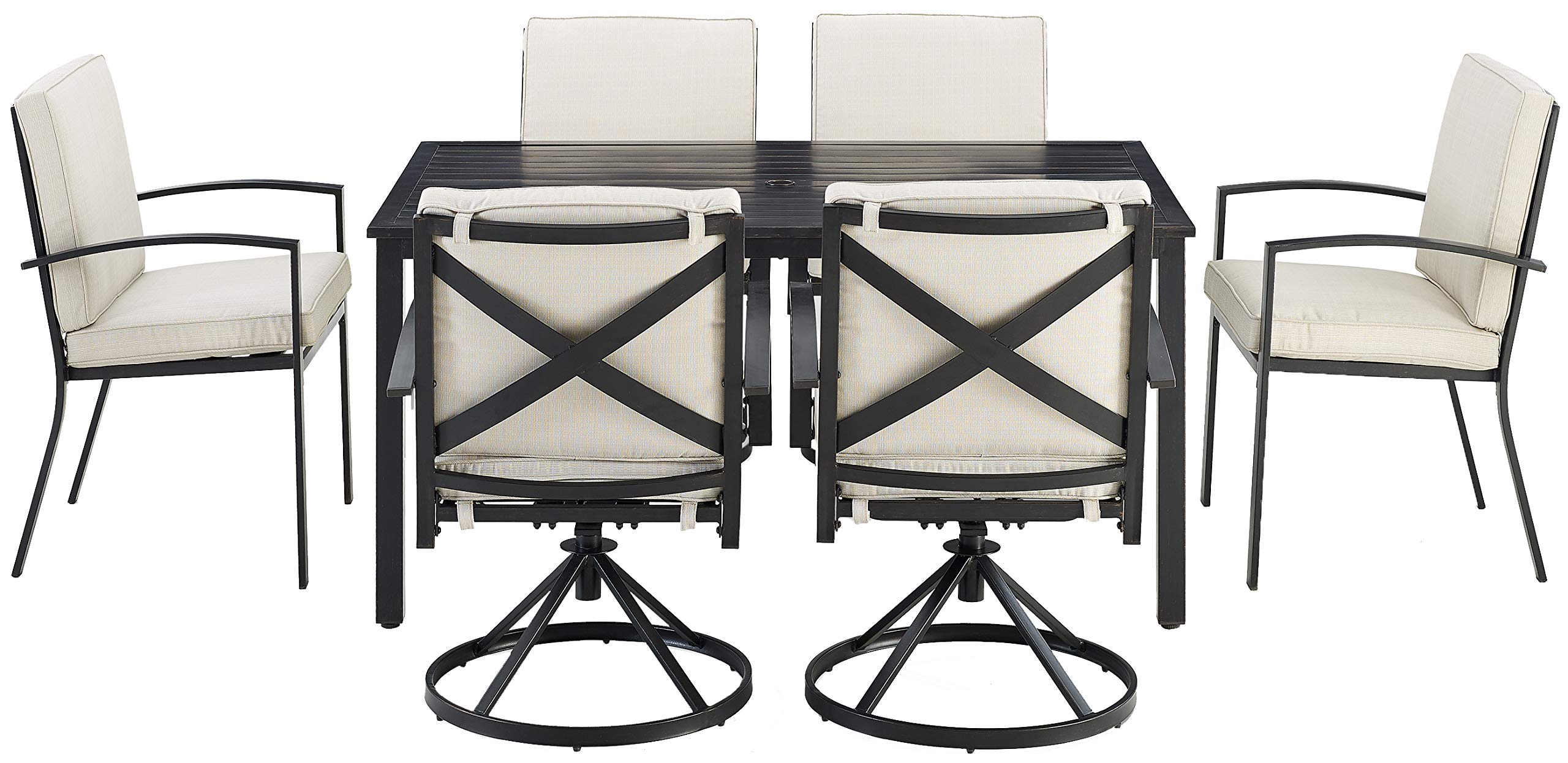 Crosley Furniture Kaplan 7-Piece Outdoor Dining Set for 6 - Patio Table & Chairs with Oatmeal Cushions - Weather-Resistant Oiled Bronze Finish - Perfect for Backyard, Deck, Garden & Outdoor Entertaining
