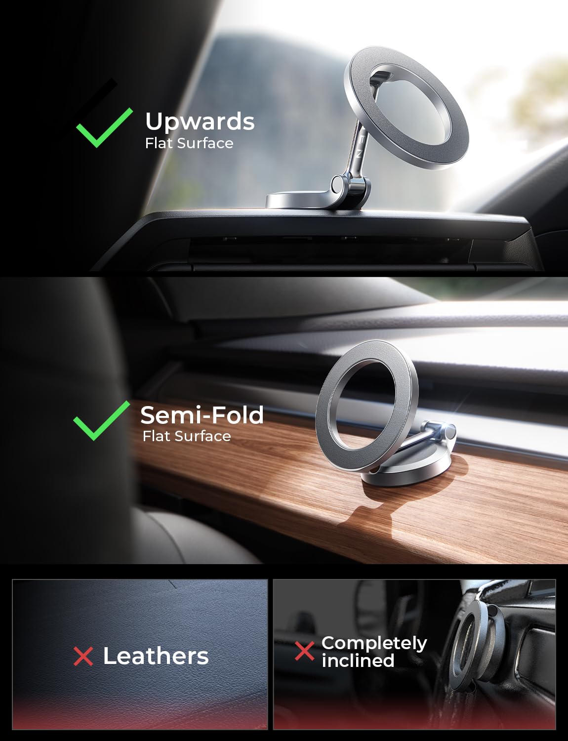 LISEN Magnetic Car Phone Holder for MagSafe - 20 Strongest Magnets, Universal Dashboard Mount for iPhone & Android (Silver) - Perfect for Hands-Free Navigation, Driving Safety & Road Trips