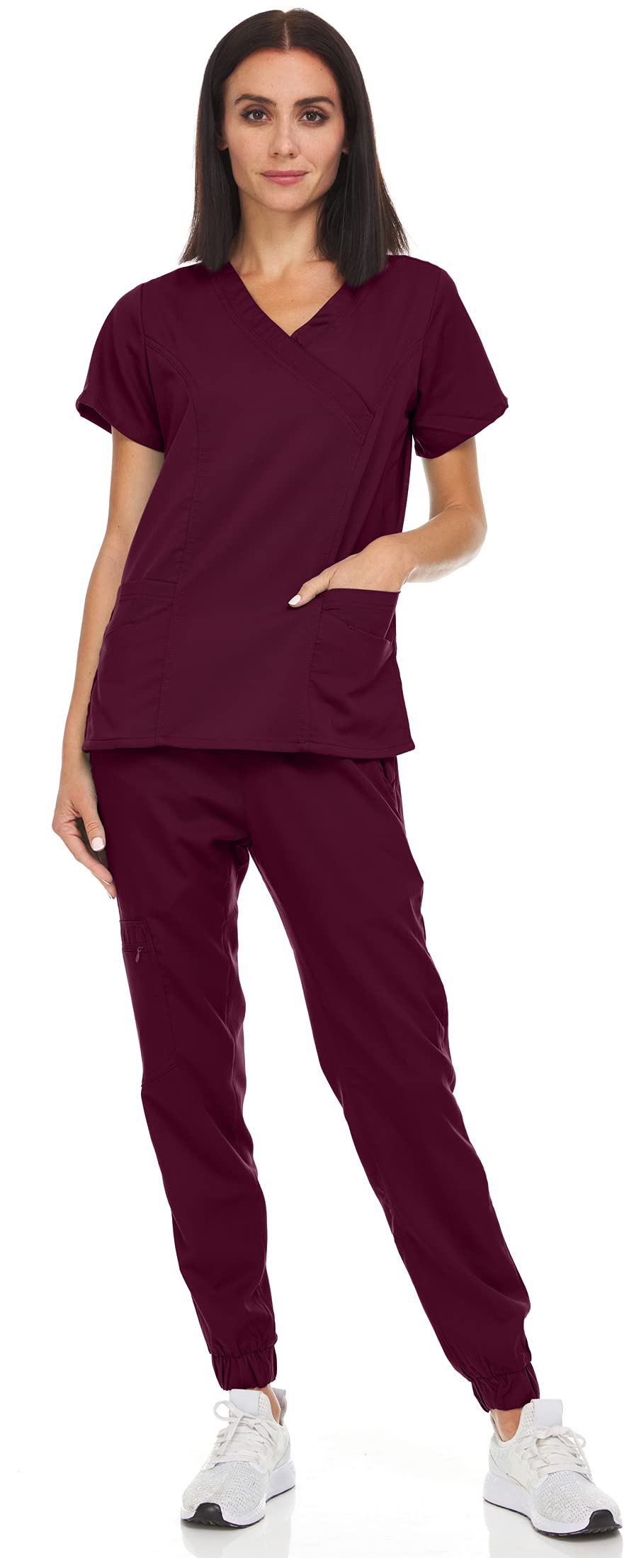 MediChic Women's Stretch V-Neck Jogger Scrubs Set - 12+ Colors | Comfortable Medical Uniform for Nurses & Healthcare Professionals | Perfect for Hospital Shifts, Clinics & Healthcare Work