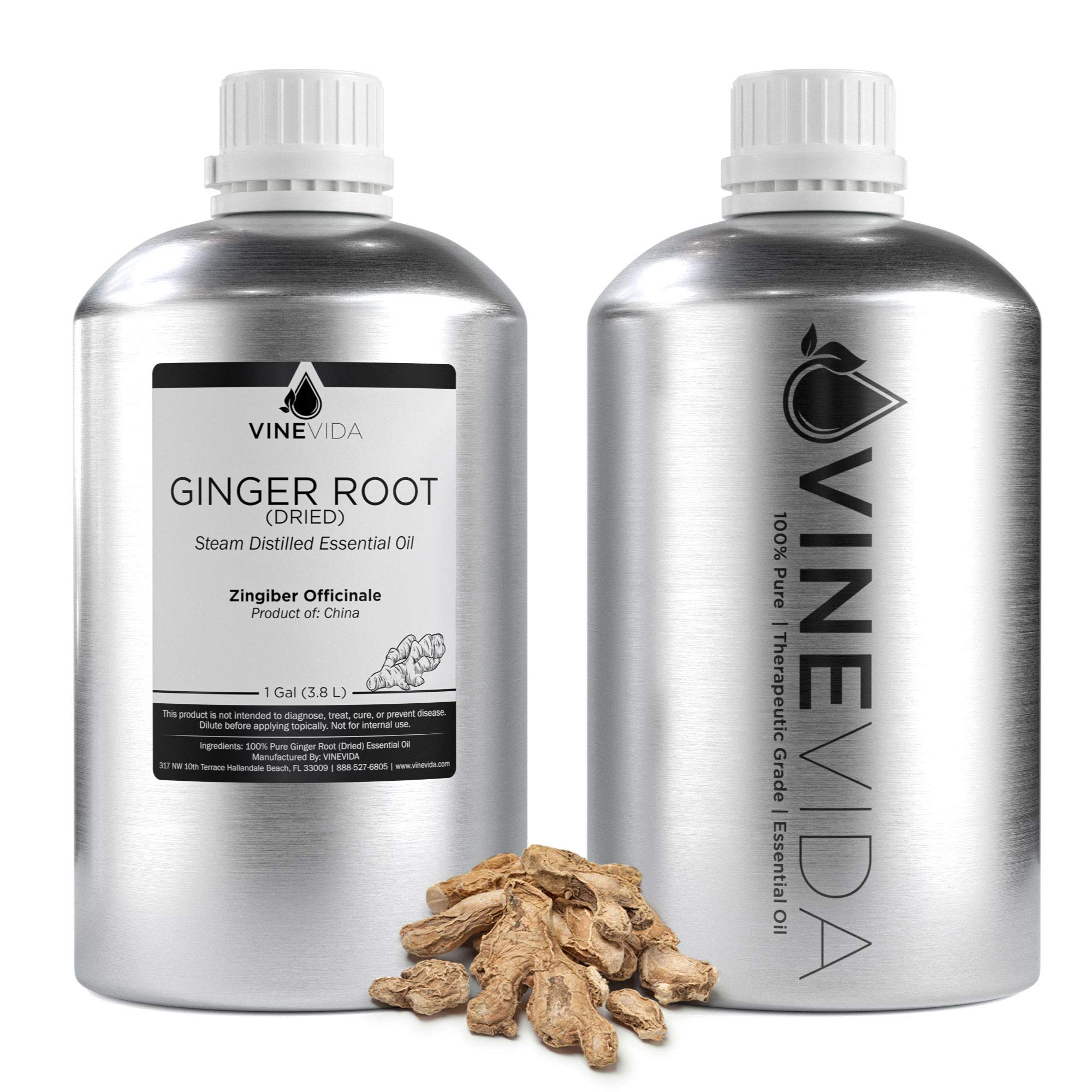 Premium Bulk Ginger Root Essential Oil - 100% Pure & Undiluted Dried Ginger Oil (1 Gallon in Aluminum Bottle, 8 lbs) for DIY Soap Making, Candle Crafting & Aromatherapy Blends - Perfect for Massage Oils, Diffusers & Natural Home Fragrance - VINEVIDA