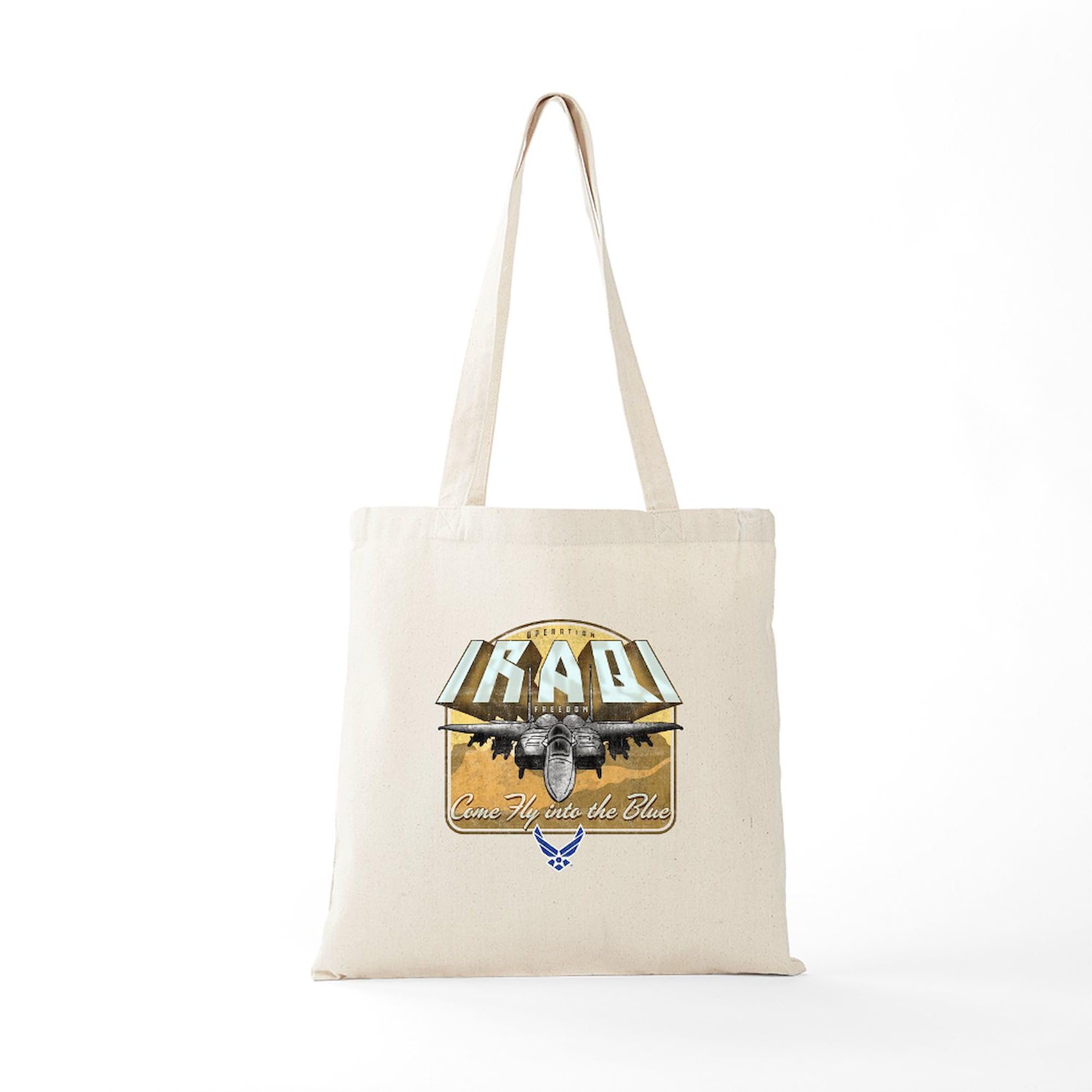 USAF Operation Iraqi Freedom Tote Bag - Natural Canvas Reusable Shopping Bag for Military Support, Grocery Shopping & Daily Use