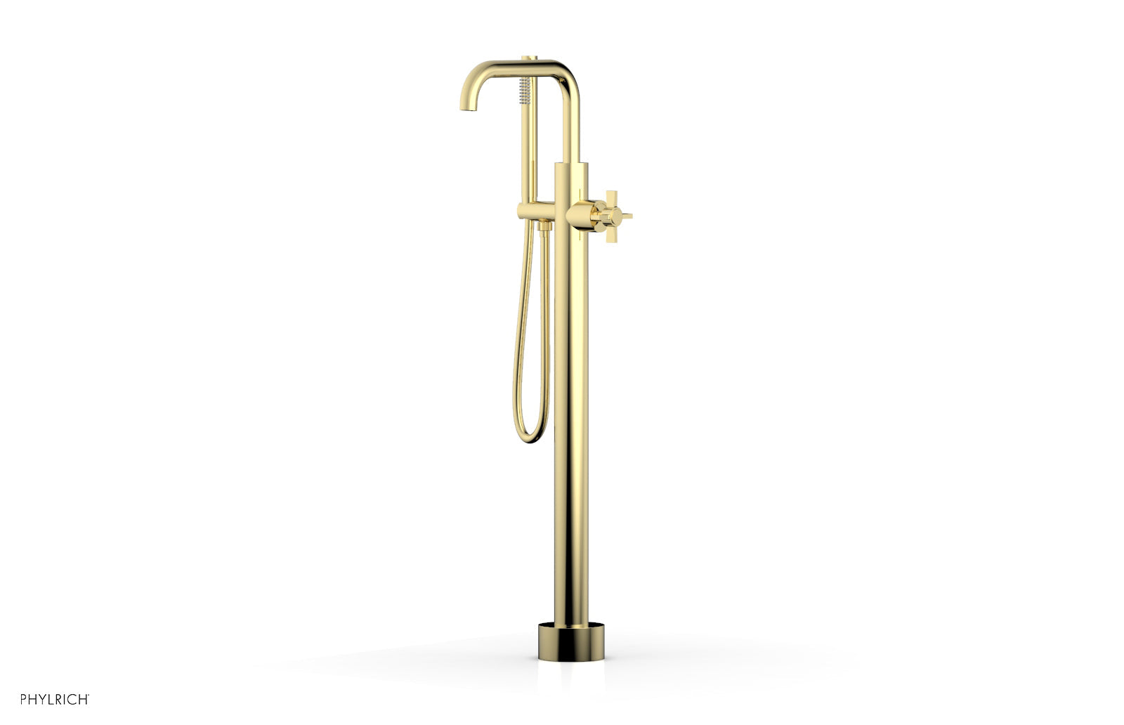 Premium Tall Floor Mount Tub Filler with Cross Handle & Hand Shower D132-45-01 - Perfect for Modern Bathroom Renovations and Spa-Like Showers