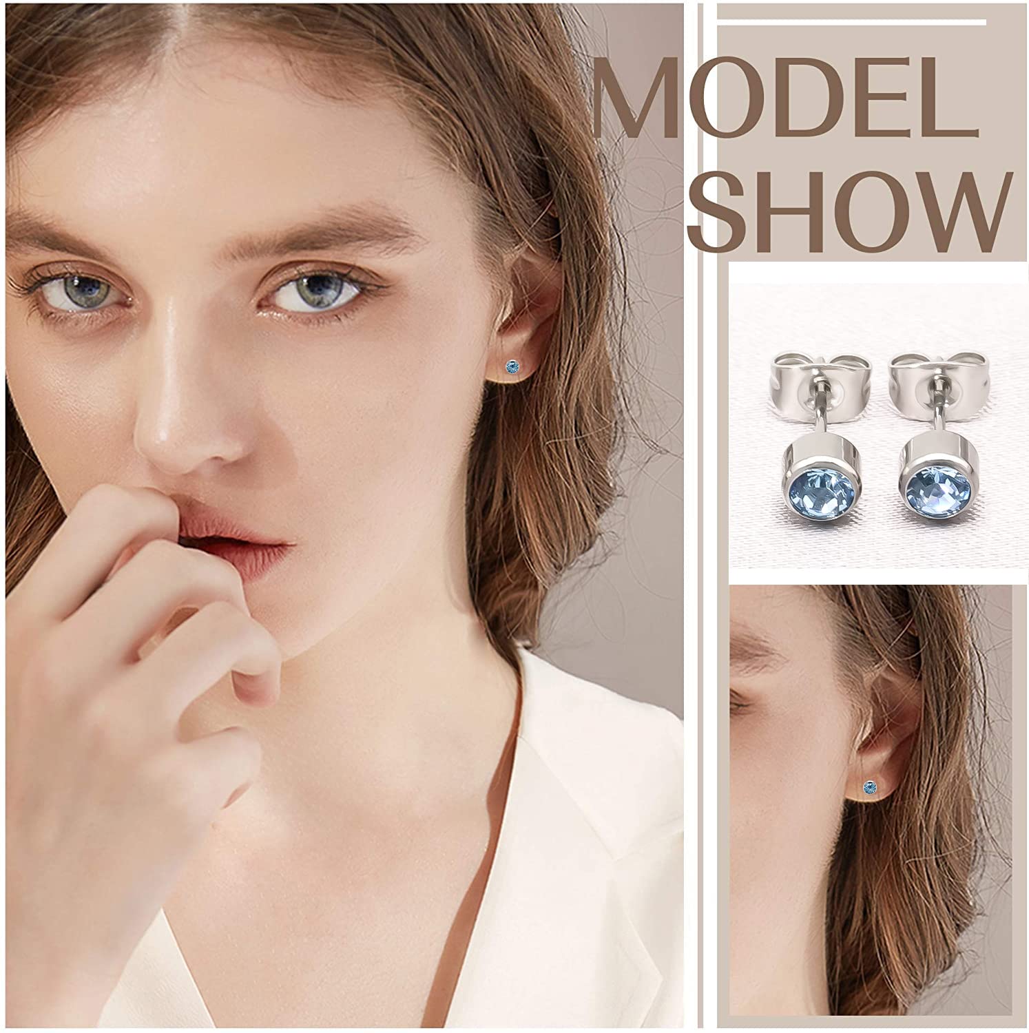 3 Pairs Hypoallergenic Titanium Stud Earrings for Women & Men - 4mm/5mm Crystal Earrings in Silver, Black, Rose Gold & Gold Plated - Perfect for Everyday Wear, Gifts & Special Occasions