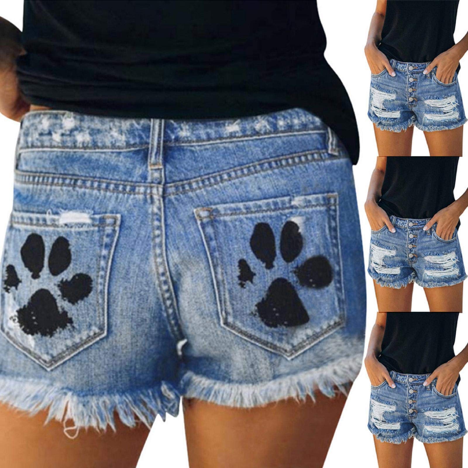 Sopzxclim Women's High Waisted Ripped Denim Shorts - Stretchy Distressed Jean Shorts with Button & Frayed Hem for Summer | Casual Outfit, Beach Vacation, Street Style Fashion