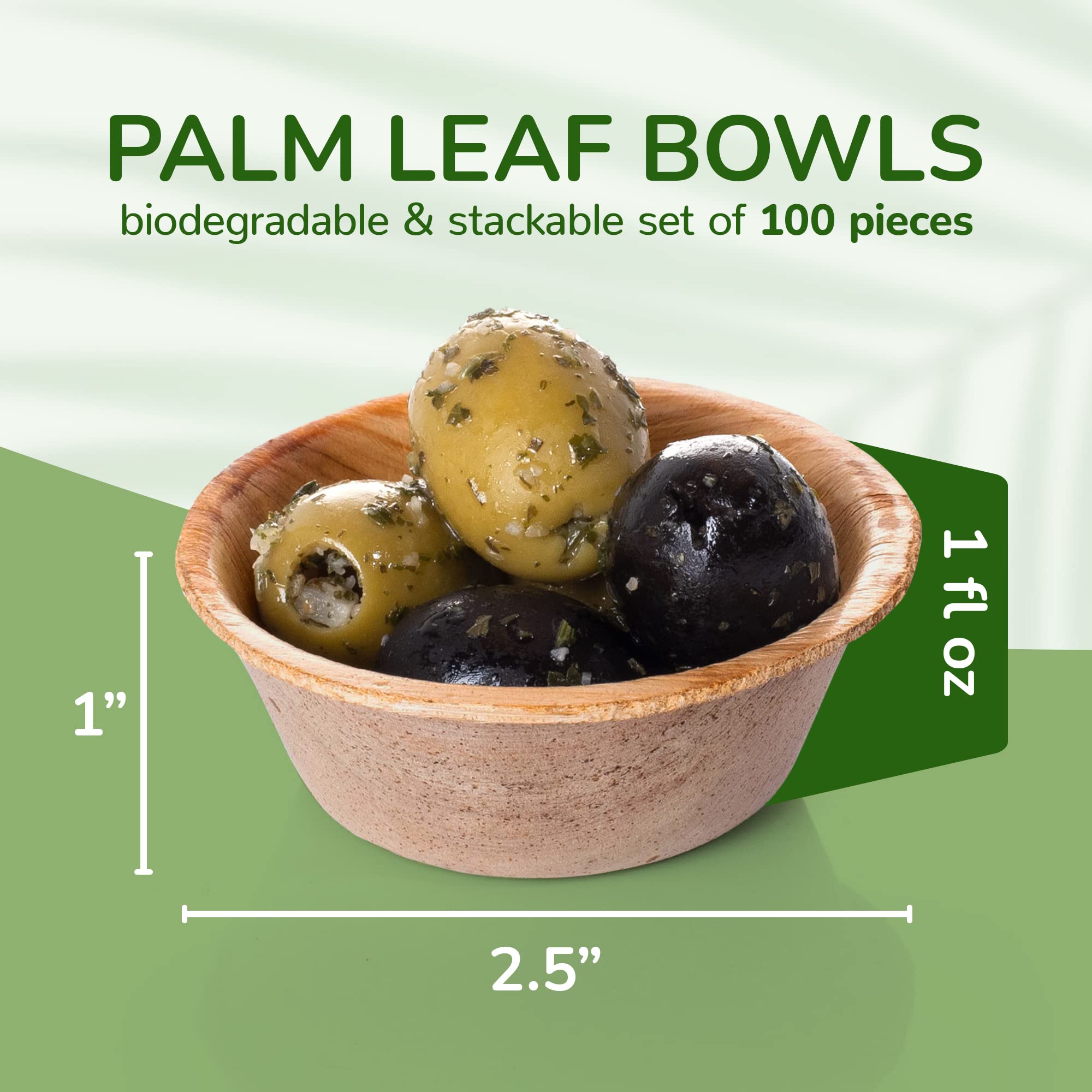 TCC - 100-Pack Mini Individual Palm Leaf Condiment Cups, 2.5