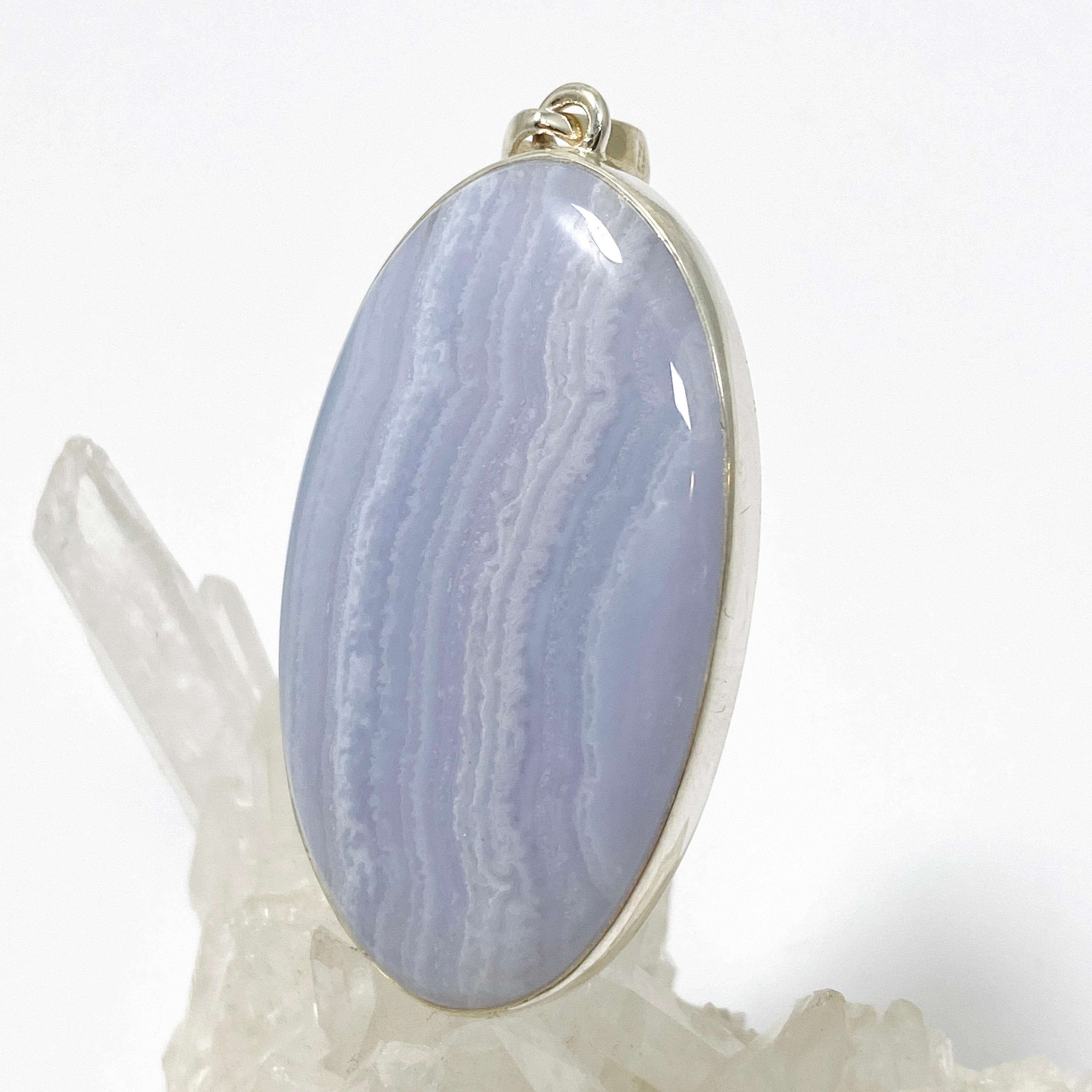 Blue Lace Agate Oval Cabochon Pendant - Natural Stone Jewelry for Women - Perfect for Necklace Making, Gift Giving & Spiritual Healing