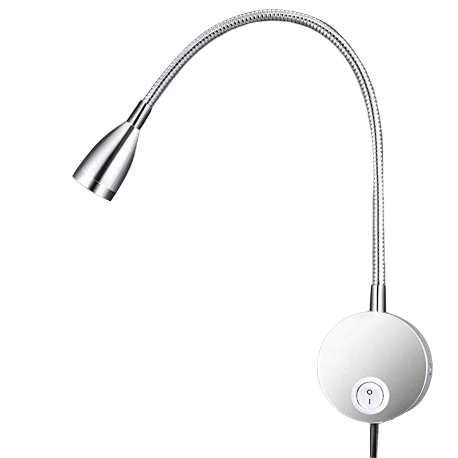 Dimmable LED Bedside Reading Lamp - Minimalist Silver Headboard Light with Switch for Bedroom & Nighttime Reading | Perfect for Books, Tablets & Relaxing in Bed