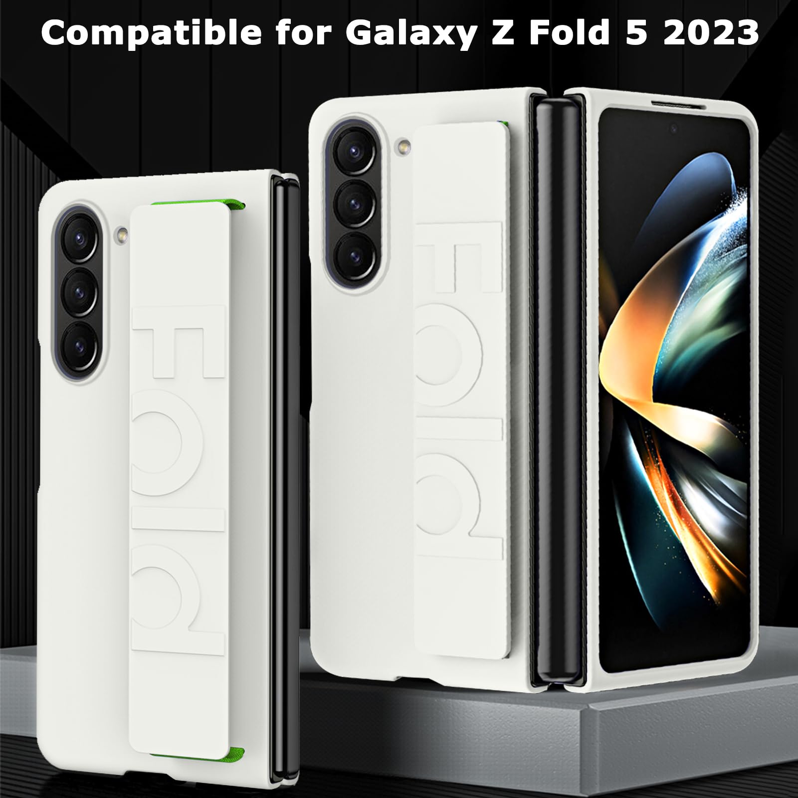 Premium Samsung Galaxy Z Fold 5 Case with Hand Strap - Shockproof, Anti-Scratch PC Protective Cover (White) for Men & Women | Perfect for Work, Travel & Everyday Protection