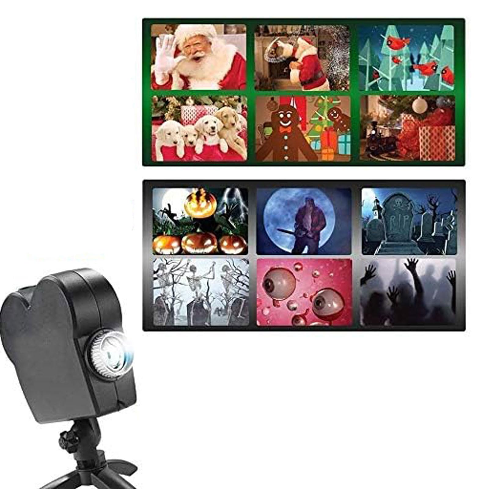 JBSBAQI Halloween Christmas Window Projector Light - 12 Holographic Movie Effects with Tripod, Holiday Home Party Decoration for Indoor & Outdoor Use - Perfect for Halloween, Christmas, and Festive Celebrations
