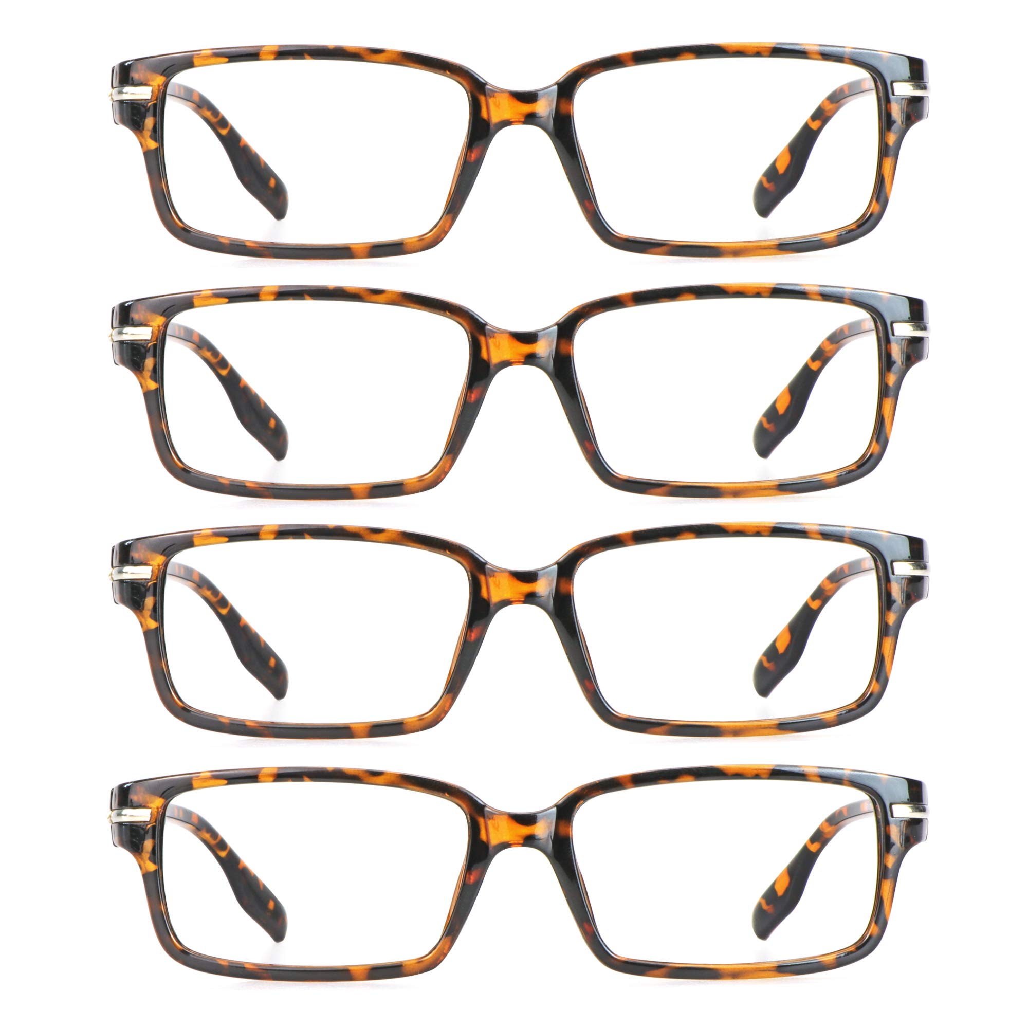 VisionGlobal Blue Light Blocking Reading Glasses - 4 Pairs Set for Women & Men | Anti-Glare Computer Glasses with Stylish Rectangle Frame | Perfect for Office Work, Gaming & Screen Time