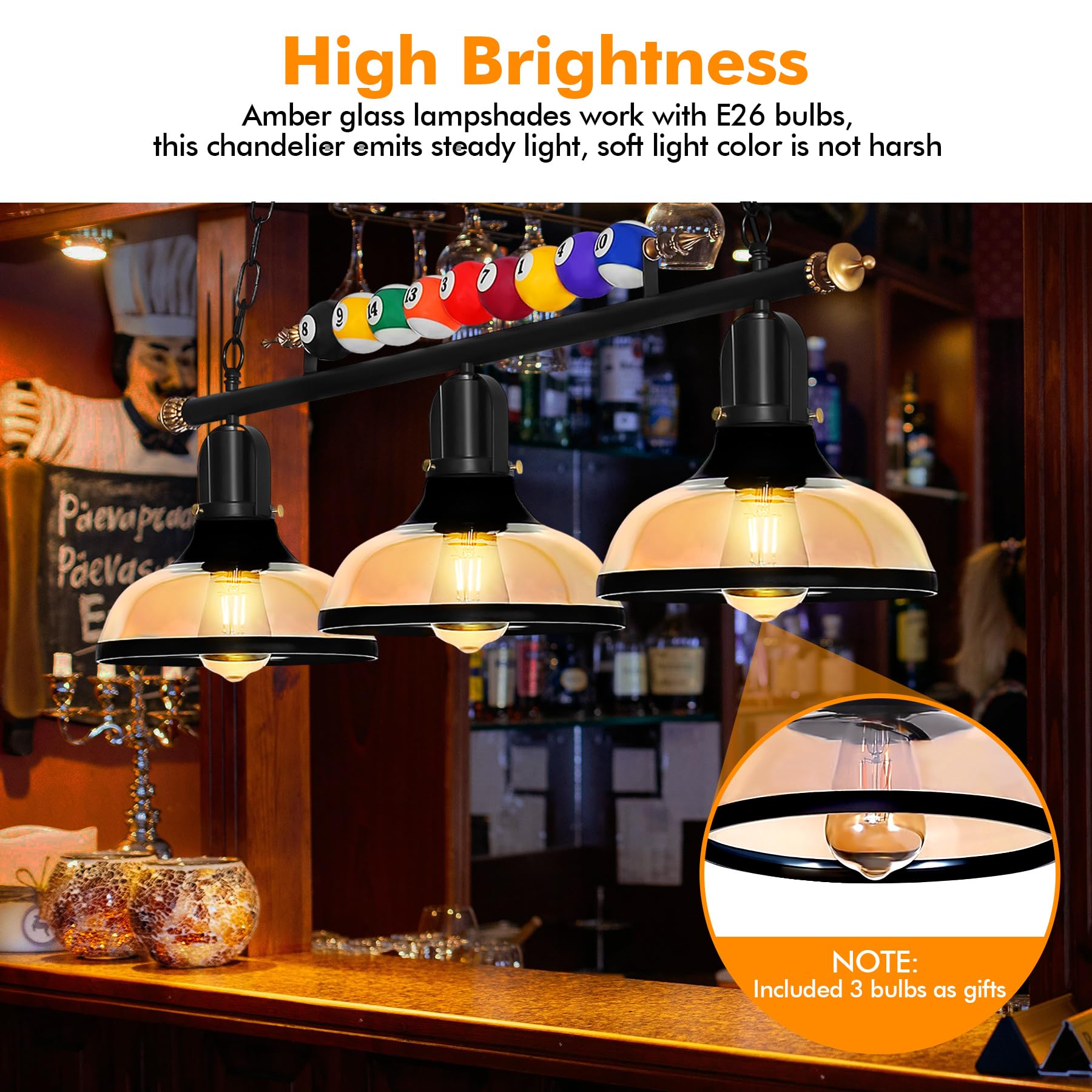 Premium Hanging Pool Table Light Fixture - Adjustable 27