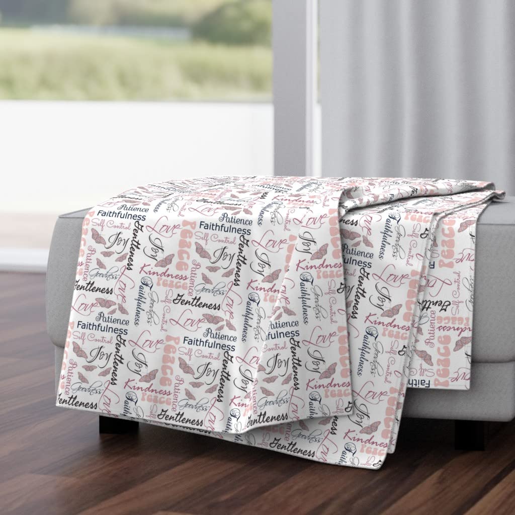 Soft Plush Minky Throw Blanket 50x70 Inches - Pink White Fruit Butterfly Christian Scripture Design for Cozy Home Decor, Bedroom, Sofa & Gift Giving