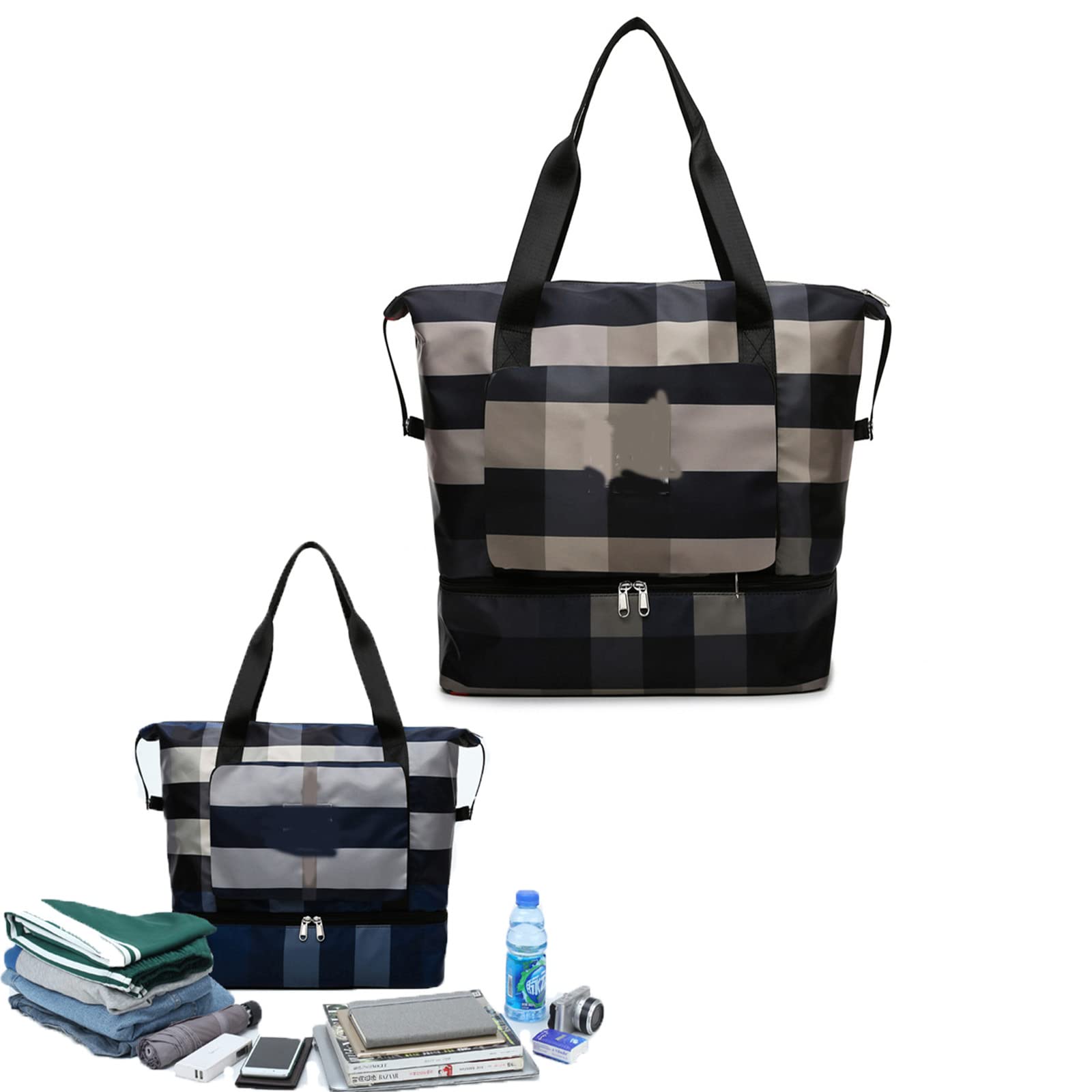 Large Capacity Waterproof Folding Travel Bag with Dry/Wet Separation - Lightweight Oxford Duffel Bag for Gym, Beach & Weekend Getaways (Black)