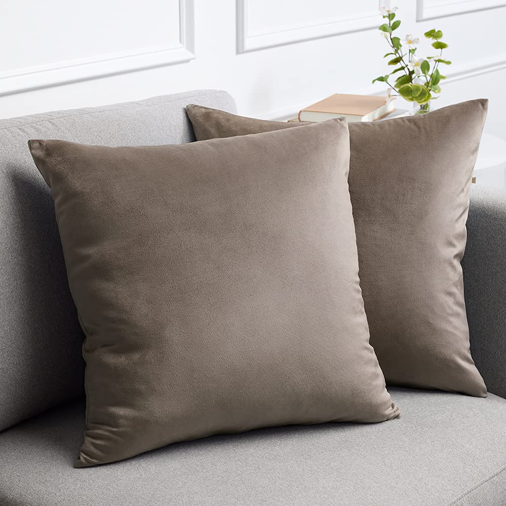 Premium Velvet Throw Pillow Covers Set of 2 - 16x16 Inch Soft Square Decorative Pillow Cases for Sofa, Couch & Bed - Machine Washable Luxury Home Decor in Taupe - Perfect for Living Room, Bedroom & Cozy Home Styling