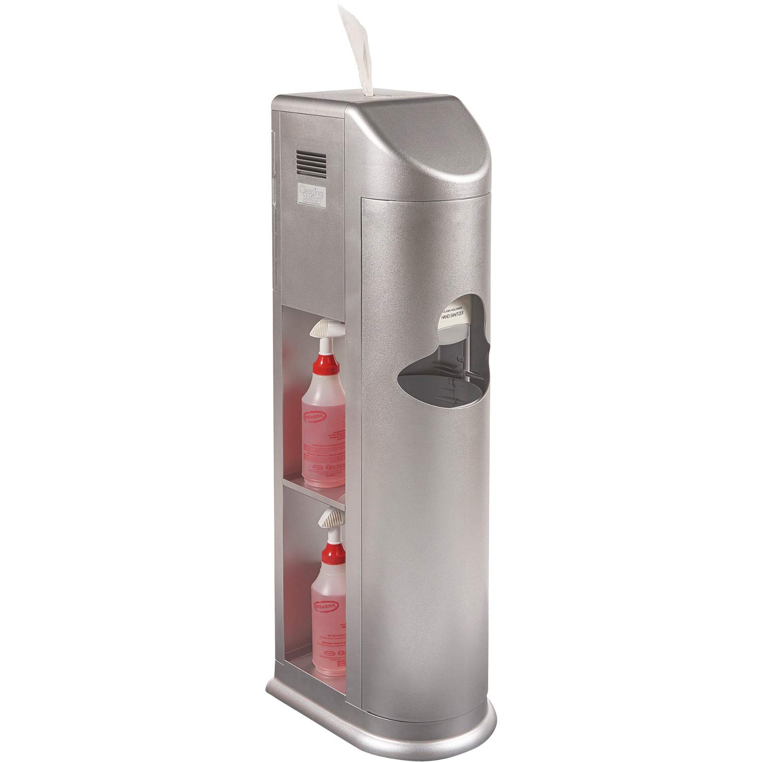 Zogics All-in-One Cleaning Station with Wipes Dispenser, Hand Sanitizer Dispenser, Trash Can & Storage - Silver | Perfect for Gyms, Offices & Public Spaces (1 Station)