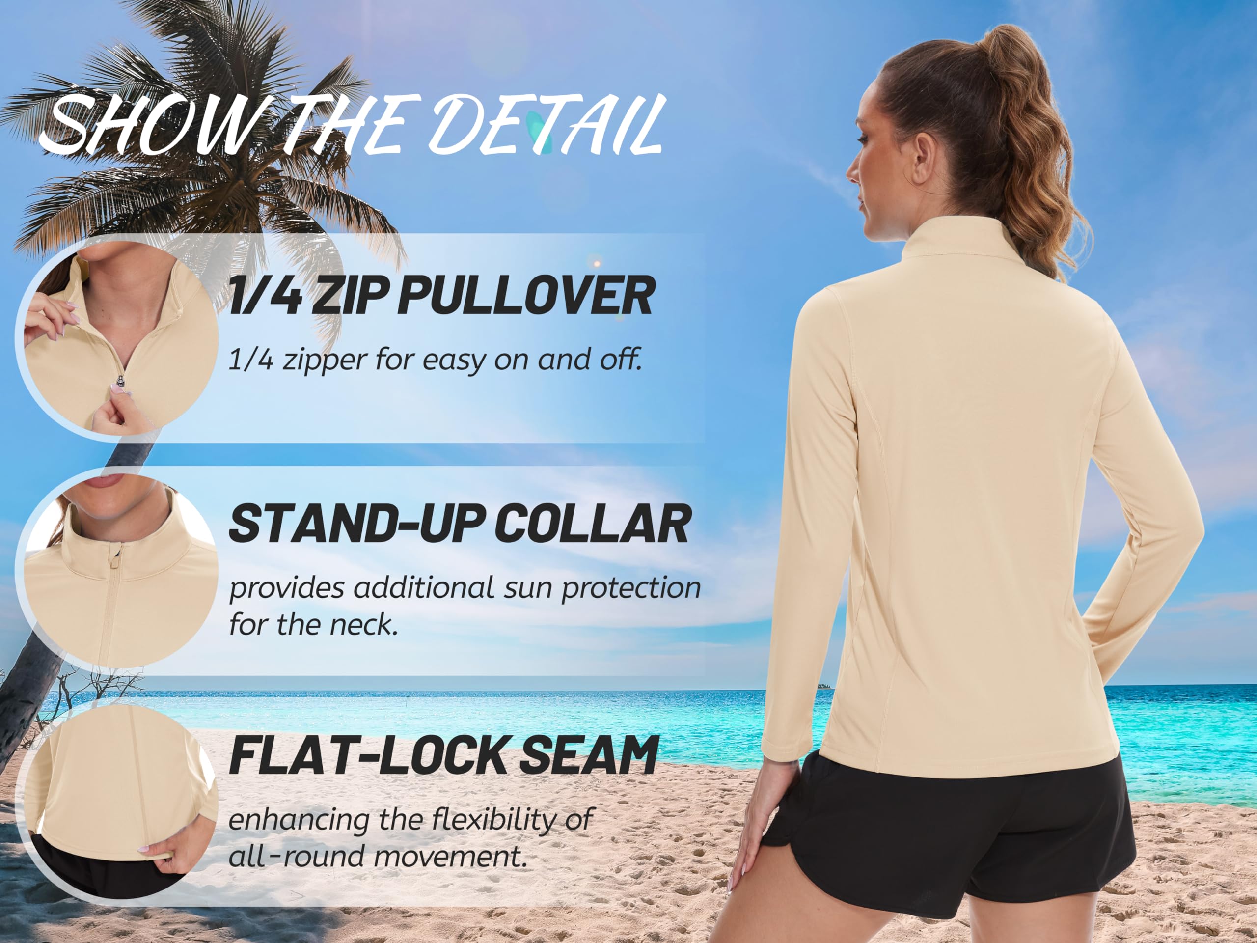 TACVASEN Women's UPF 50+ UV Protection Long Sleeve Quarter Zip Pullover - Lightweight Golf Shirt & Workout Top for Outdoor Activities, Hiking, and Sun Protection