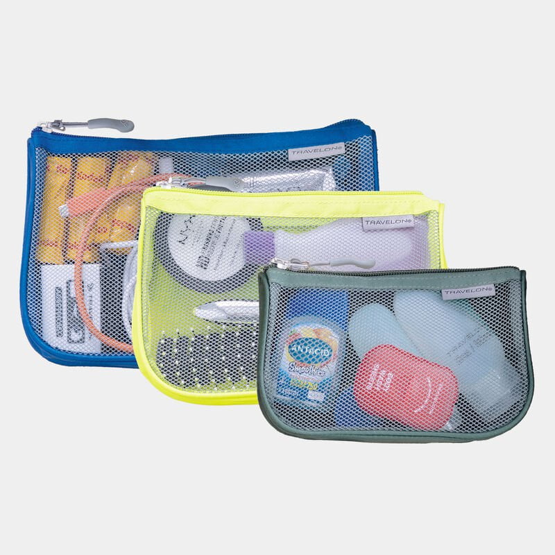 Travelon Set of 3 Assorted Piped Pouches - Waterproof Travel Organizer Bags for Toiletries, Cosmetics & Accessories | Perfect for Vacations, Camping & Daily Use