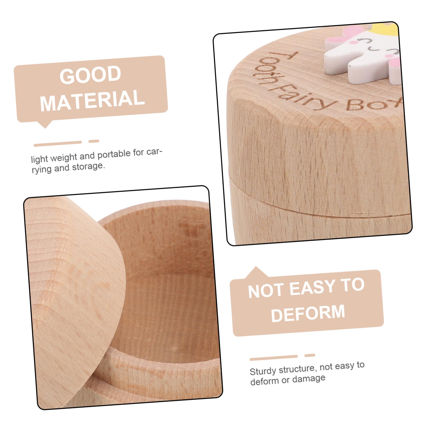 HAPINARY Wooden Tooth Box for Kids - Children's Tooth Storage Container, Tooth Keeper & Collector - Perfect for Baby Teeth, Tooth Fairy Gifts, and Memory Keepsakes