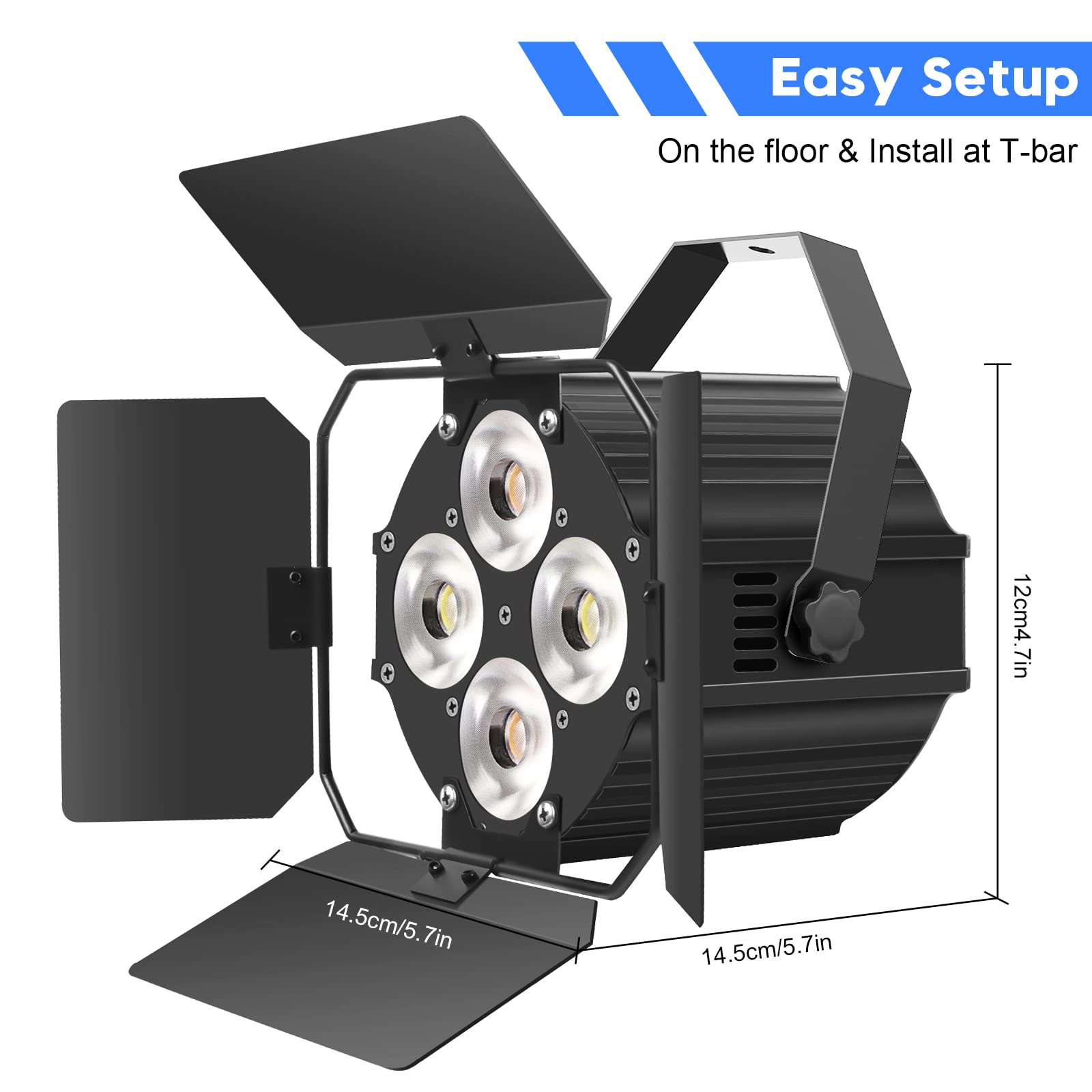2-Pack LED Par Lights with Barn Doors - 120W Warm & Cool White Spotlights, Sound Activated & DMX512 Control - Perfect for Stage Lighting, DJ Shows, and Live Events (Black Iron Housing)