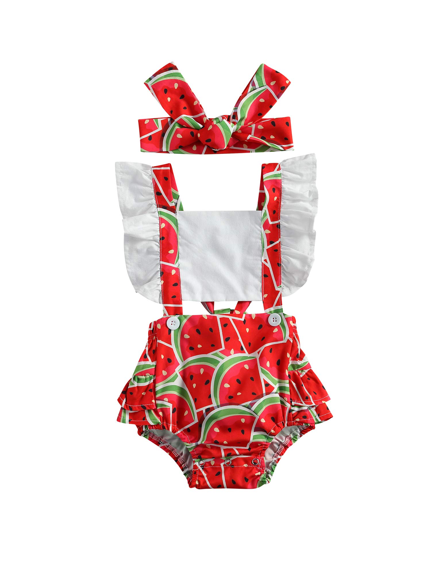 2Pcs Newborn Baby Girl Clothes Set - Ruffled Sleeve Bodysuits & Romper Jumpsuit with Headband - Soft Cotton Summer Outfit for Infants 0-24 Months - Perfect for Photoshoots, Parties & Daily Wear