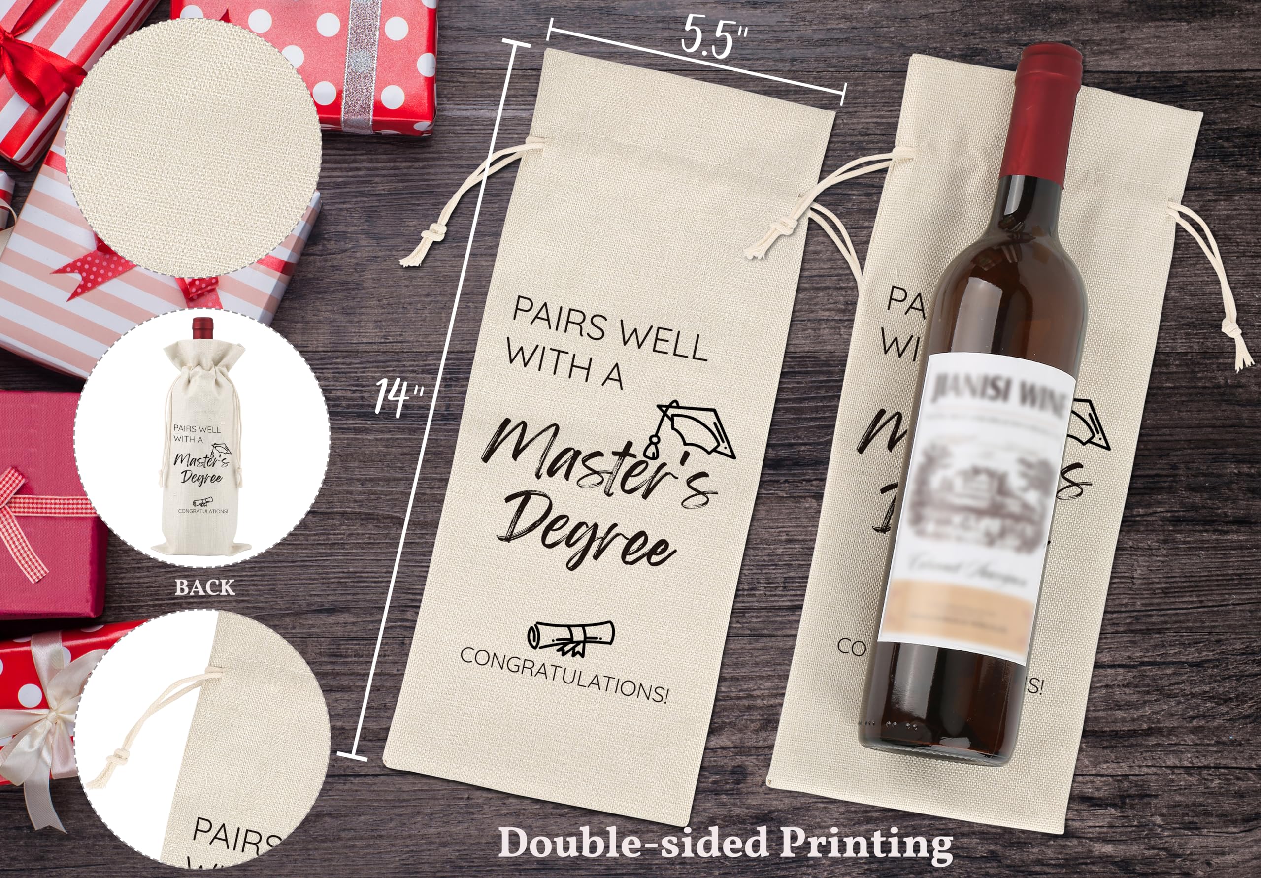 Elegant Reusable Drawstring Wine Bags - Perfect Graduation Gift for Master's Degree Students | Eco-Friendly Wine Carrier for Celebrations, Parties & Special Occasions